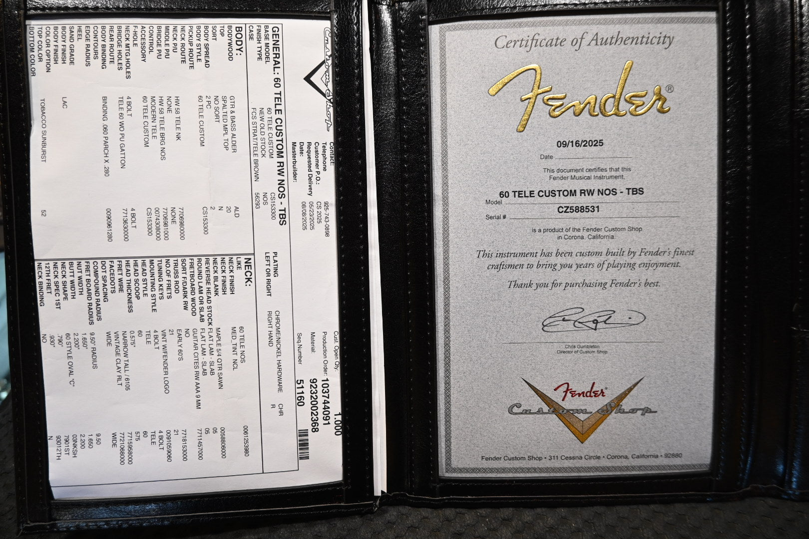 Fender Custom Shop 1960 Telecaster Custom RW NOS - Tobacco Sunburst Guitar #8531 - Danville Music