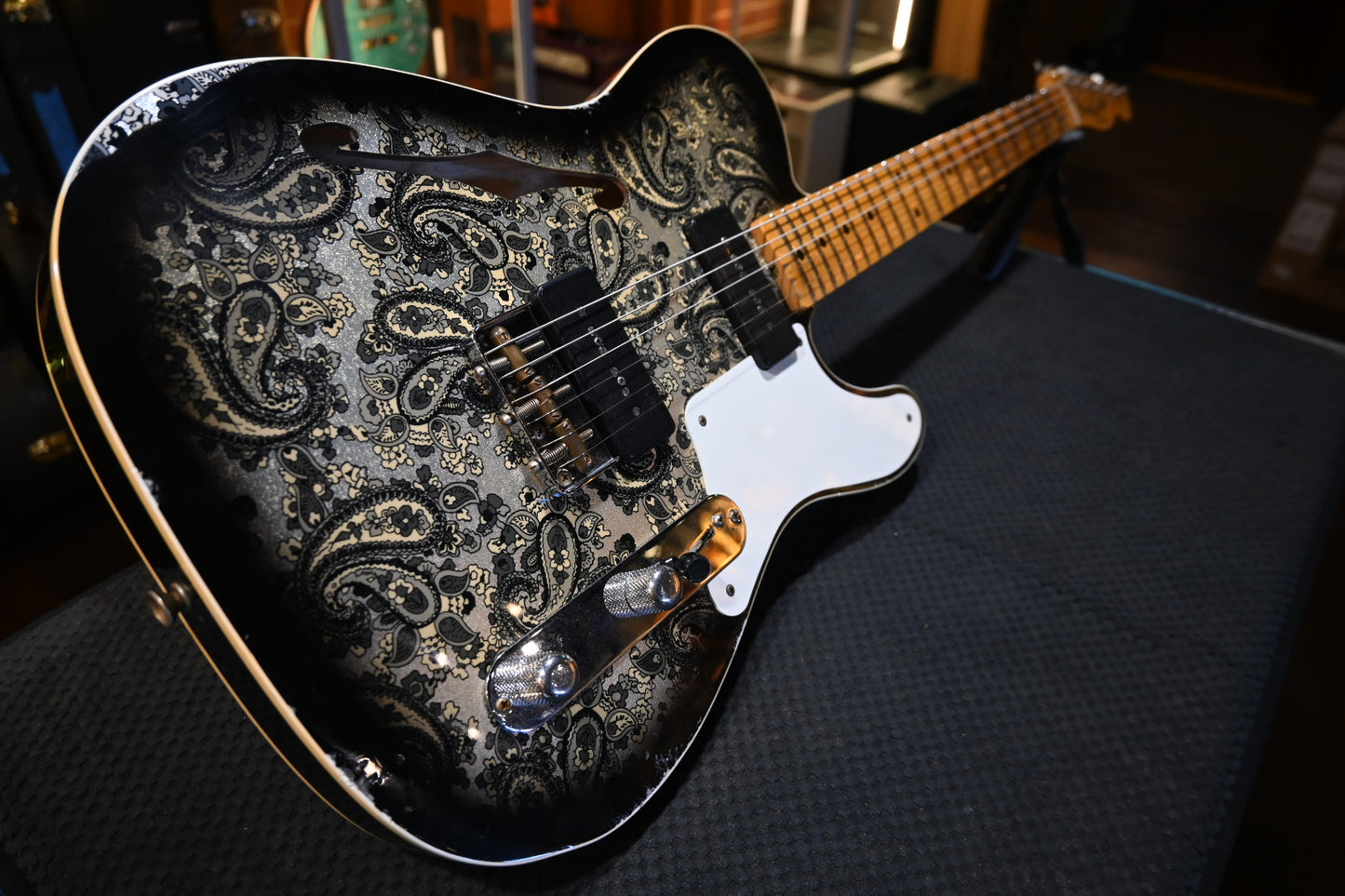 Fender Custom Shop Dual P-90s Telecaster Relic - Aged Black Paisley Guitar #8688