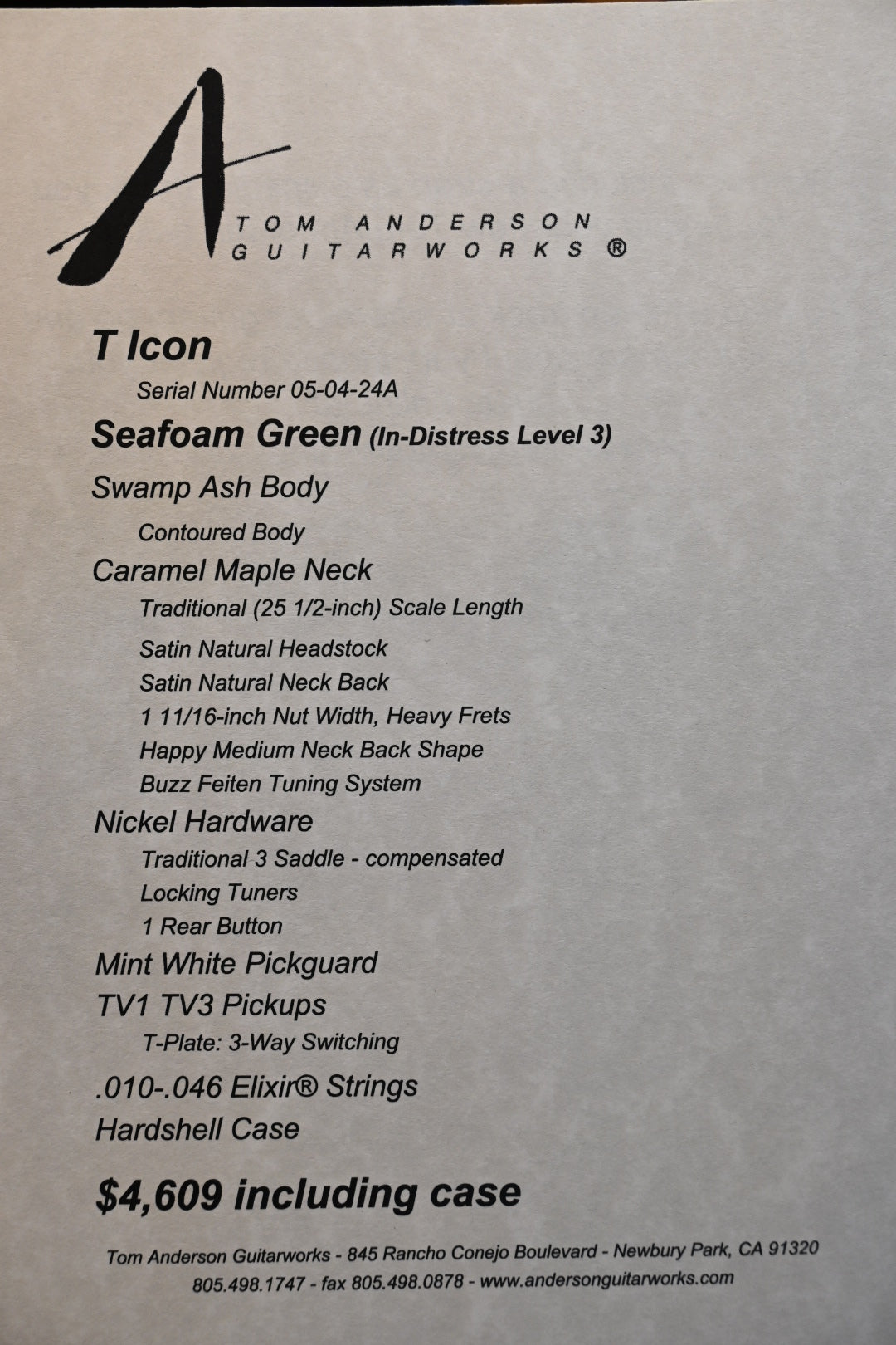 Tom Anderson T Icon - Seafoam Green In Distress Level 3 Guitar #424A - Danville Music
