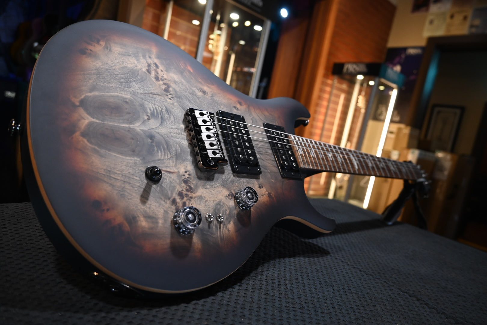 PRS SE “Exotic” Custom 24-08 Poplar Burl Limited Edition - Charcoal Cherry Midnight Burst Guitar #7015 - Danville Music