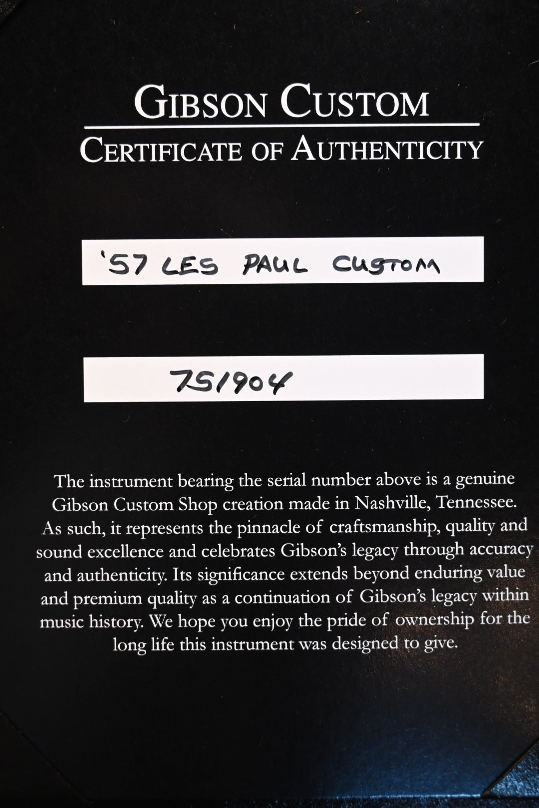 Gibson Custom Shop Les Paul Custom 2-Pickup VOS - Ebony Guitar #1904