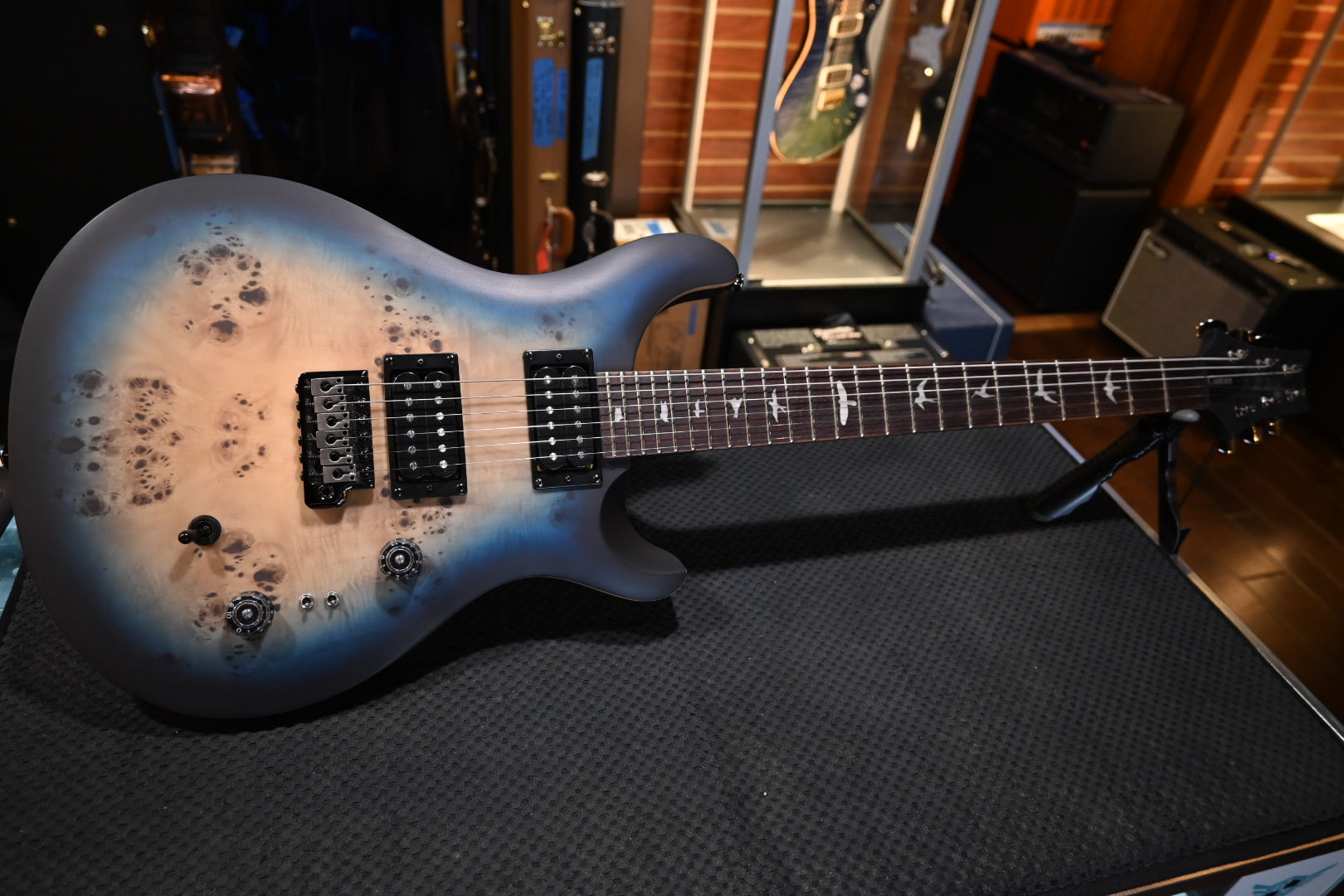 PRS SE “Exotic” Custom 24-08 Poplar Burl Limited Edition - Lake Blue Midnight Burst Guitar #8764 - Danville Music