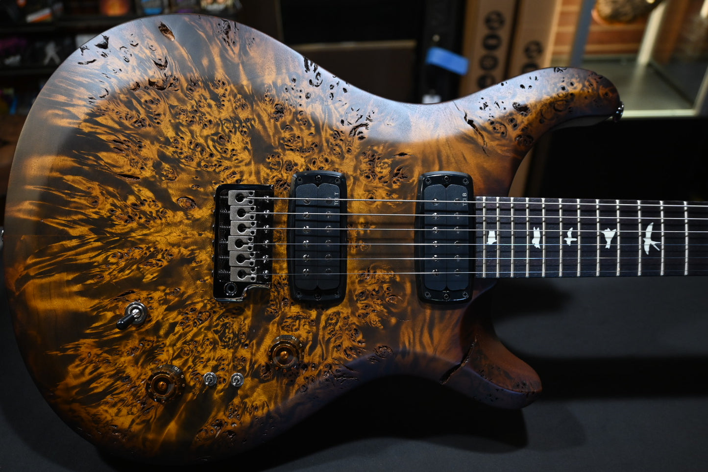 PRS Wood Library S2 Custom 24-08 Poplar Burl Limited Edition - Black Gold Burst Guitar #8783