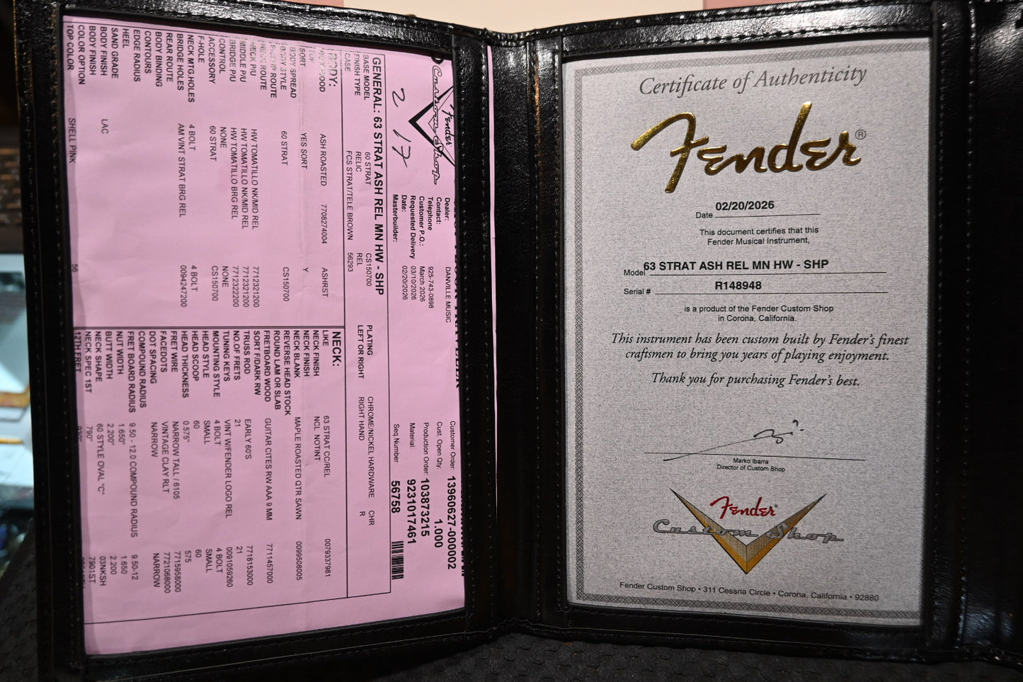 Fender Custom Shop 1963 Stratocaster Roasted Ash Relic - Shell Pink Guitar #8949 - Danville Music