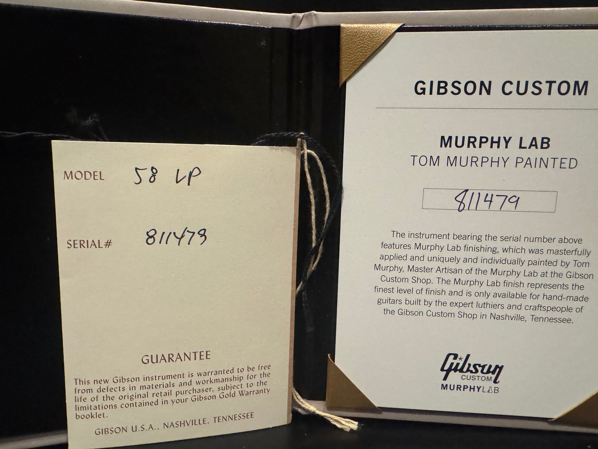 Gibson Custom Shop Wildwood Spec 1958 Les Paul Standard Reissue VOS Tom Murphy Painted 2021 - Darkburst Guitar #1479 - Danville Music