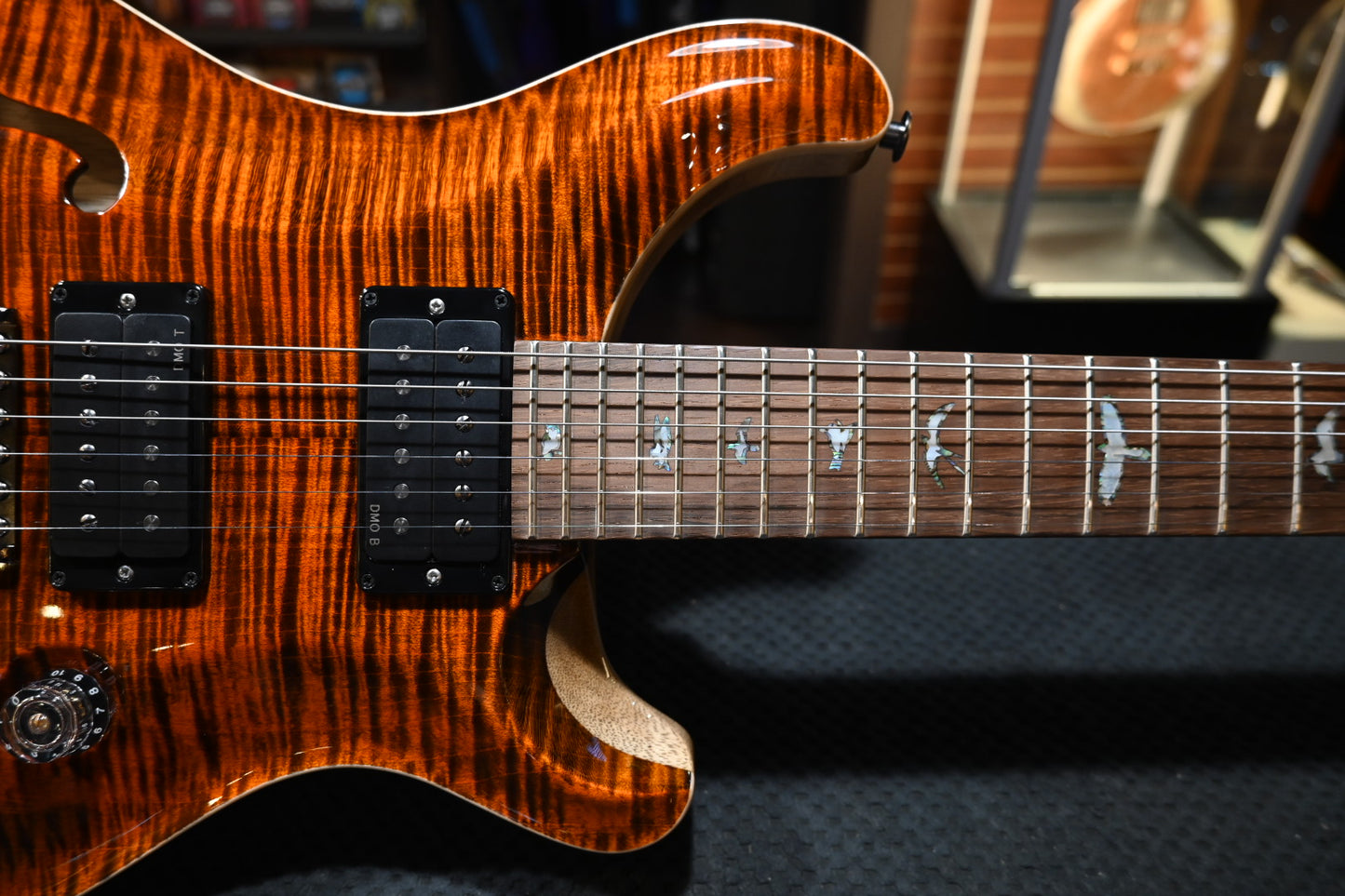 PRS Wood Library Custom 24 Semi-Hollow 10-Top DMO Pickups Brazilian Rosewood - Orange Tiger/Natural Back Guitar #9552