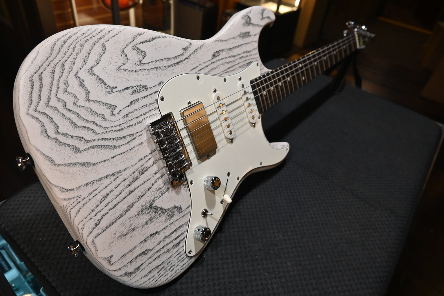 Tom Anderson Classic - White with Black Dog Hair Satin Guitar #223N - Danville Music