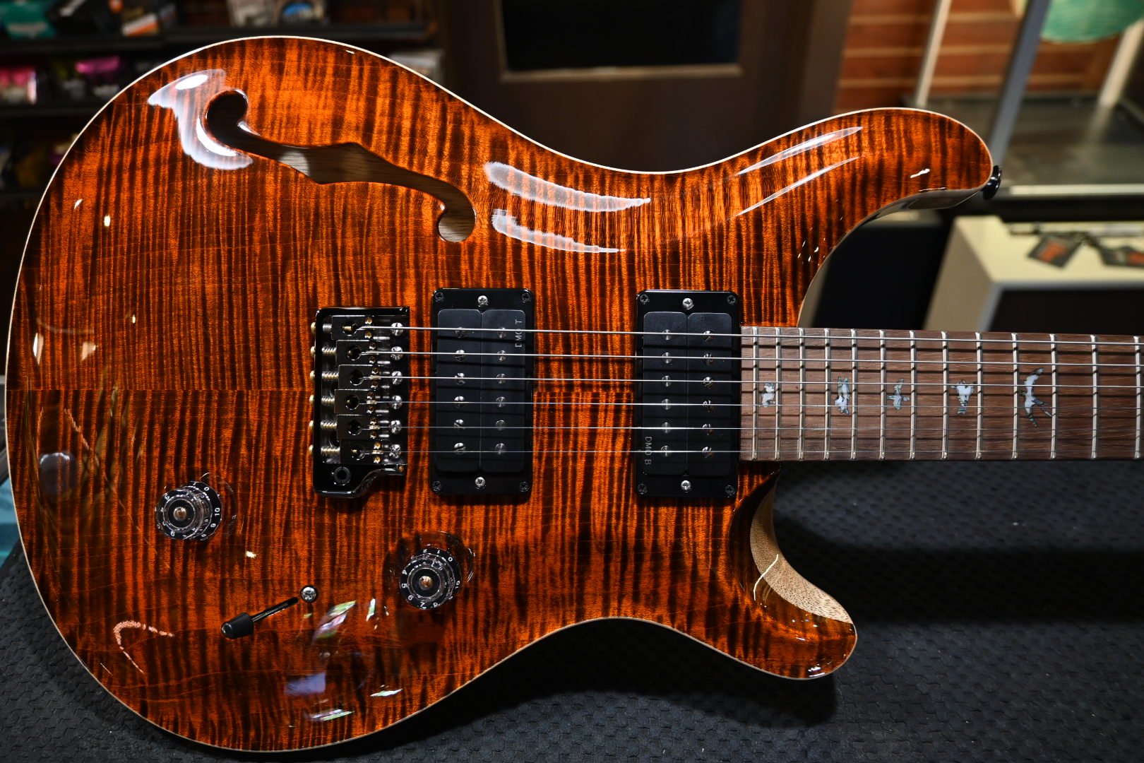 PRS Wood Library Custom 24 Semi-Hollow 10-Top 2024 Brazilian Fingerboard - Orange Tiger Guitar #9552 - Danville Music