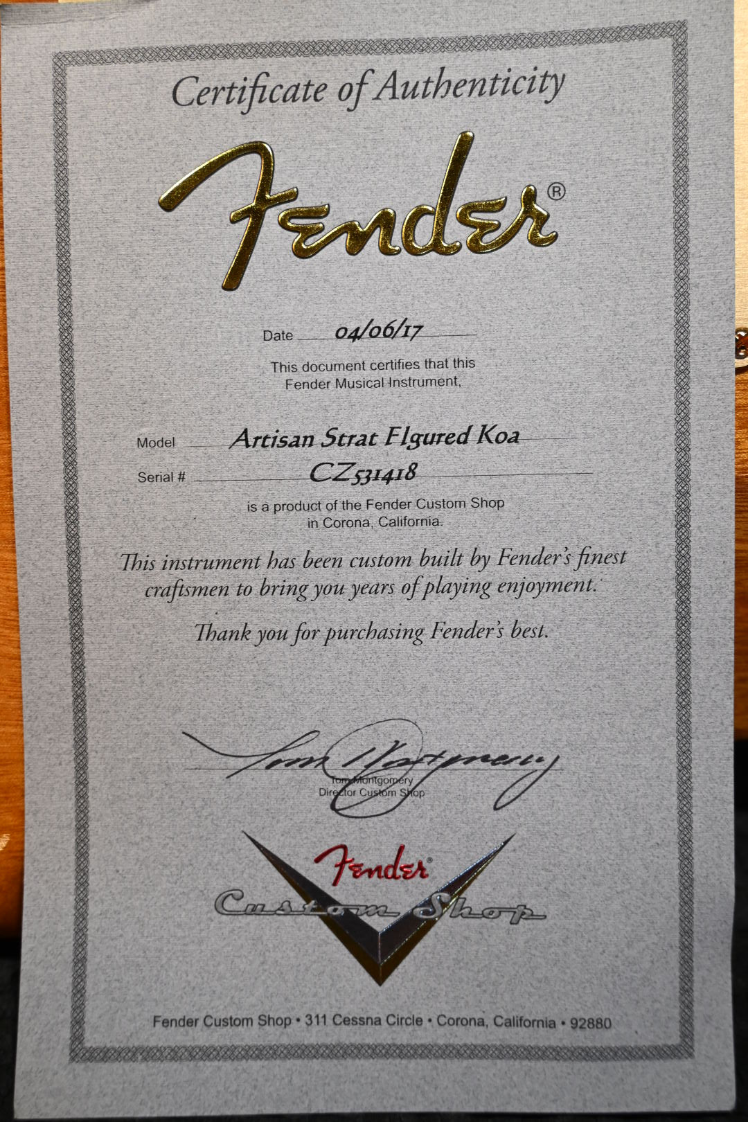Fender Artisan Stratocaster Figured Koa 2017 - Natural Guitar #1418 - Danville Music