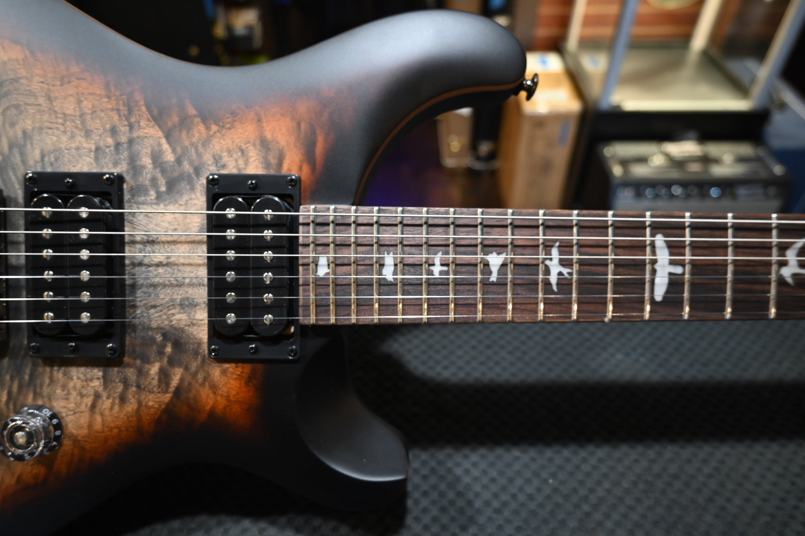 PRS SE “Exotic” Custom 24-08 Poplar Burl Limited Edition - Charcoal Cherry Midnight Burst Guitar #0554 - Danville Music