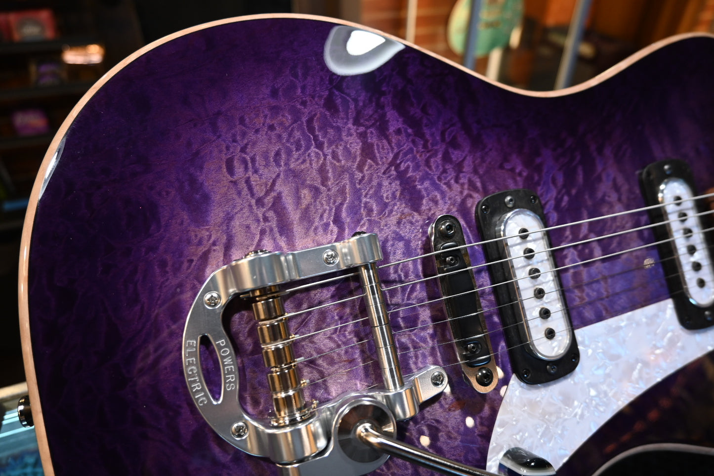 Powers Electric A-Type Select Quilt Maple PF42 CamTail - Ube Burst Guitar #B408 - Danville Music