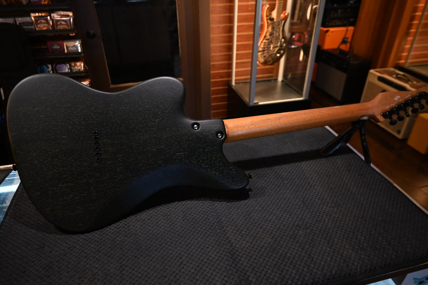 Tom Anderson Raven Superbird Classic Shorty - Satin Black with Green Doghair Guitar #426A