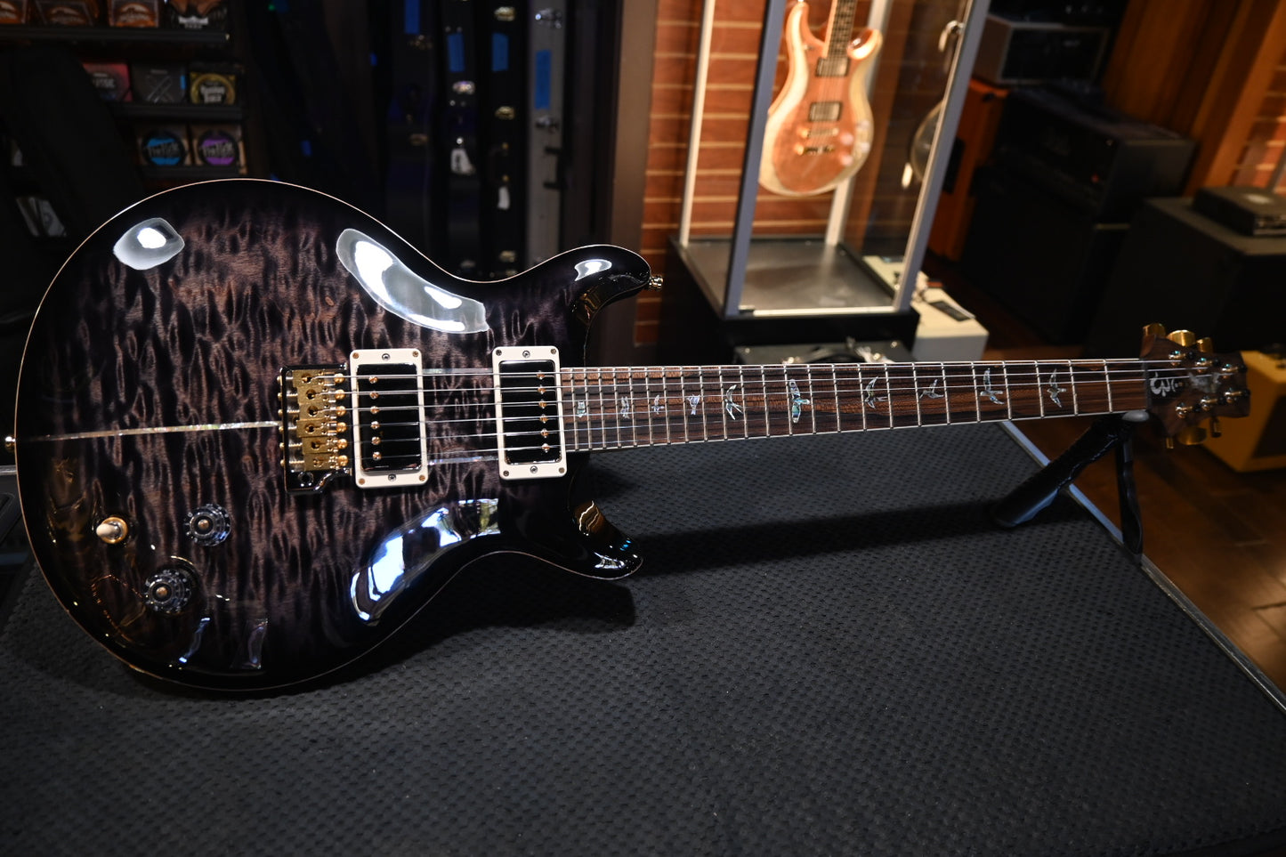 PRS Wood Library Santana Retro 10-Top Quilt 2023 - Charcoal Purple Burst Guitar #8830