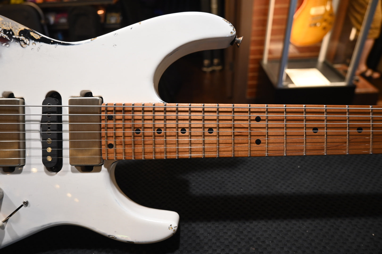 Tom Anderson Angel Player 7 - Olympic White over 3 Color Burst In-Distress Guitar #023N - Danville Music