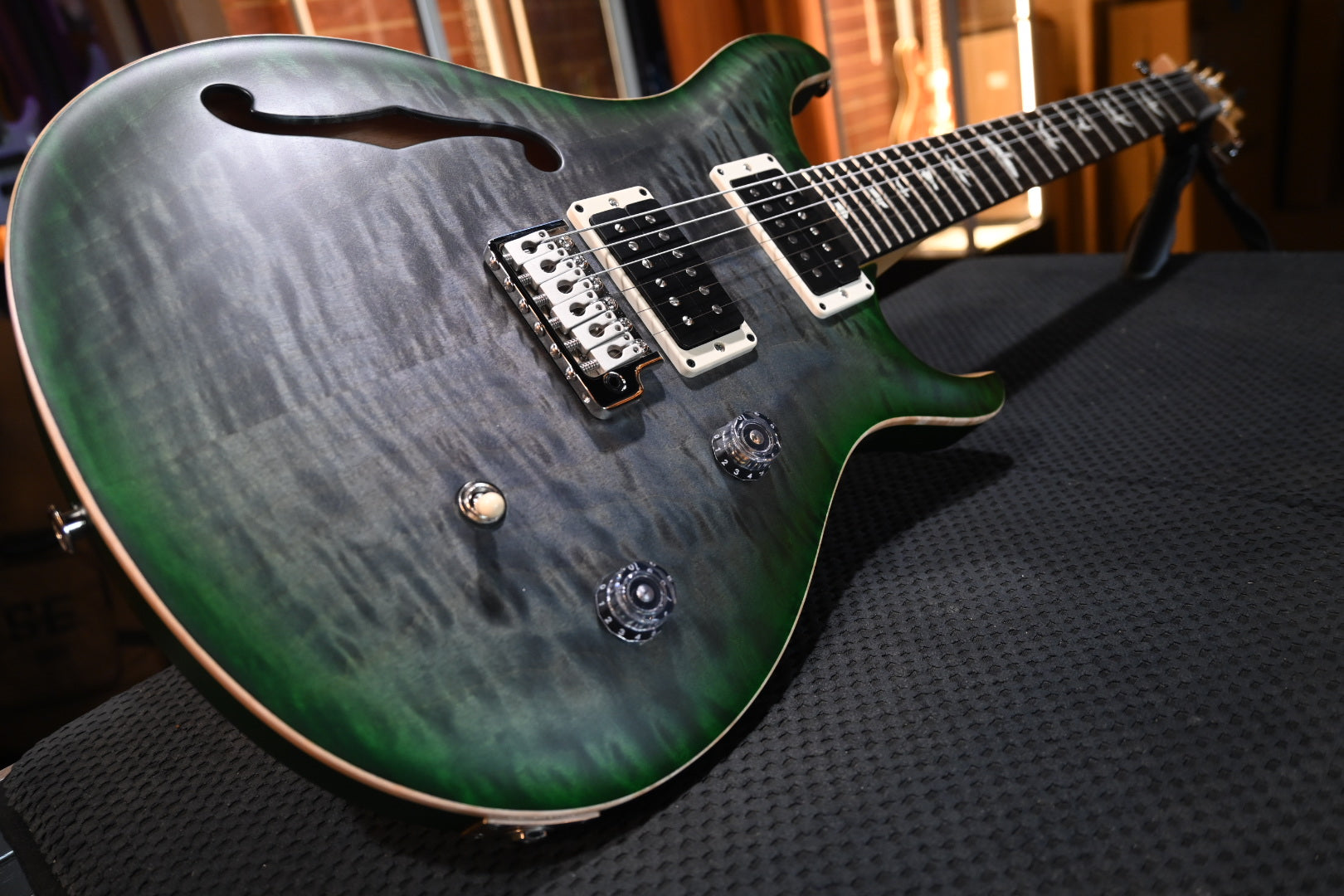 PRS Wood Library CE 24 Semi-Hollow Quilt - Faded Grey Black Green Burst Satin Guitar #5478 - Danville Music