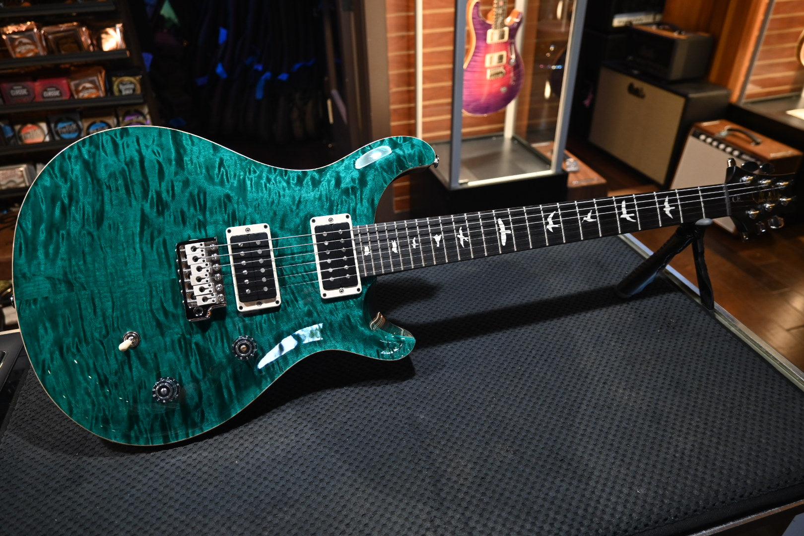 PRS Wood Library CE 24 Quilt - Turquoise Guitar #3693 - Danville Music