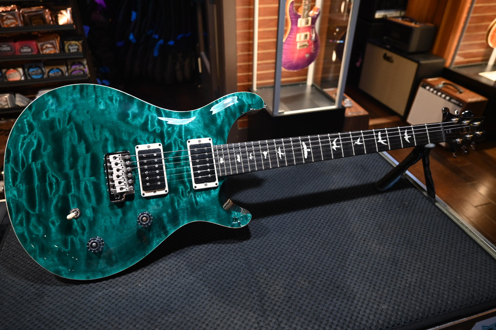 PRS Wood Library CE 24 Quilt - Turquoise Guitar #3696 - Danville Music