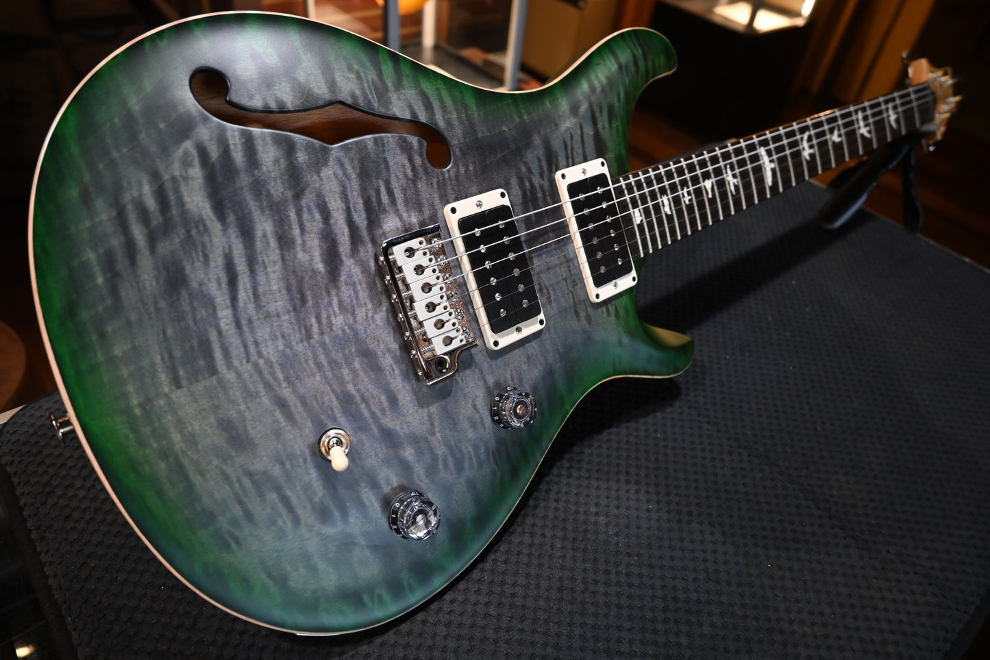 PRS Wood Library CE 24 Semi-Hollow Quilt - Faded Grey Black Green Burst Satin Guitar #5478 - Danville Music