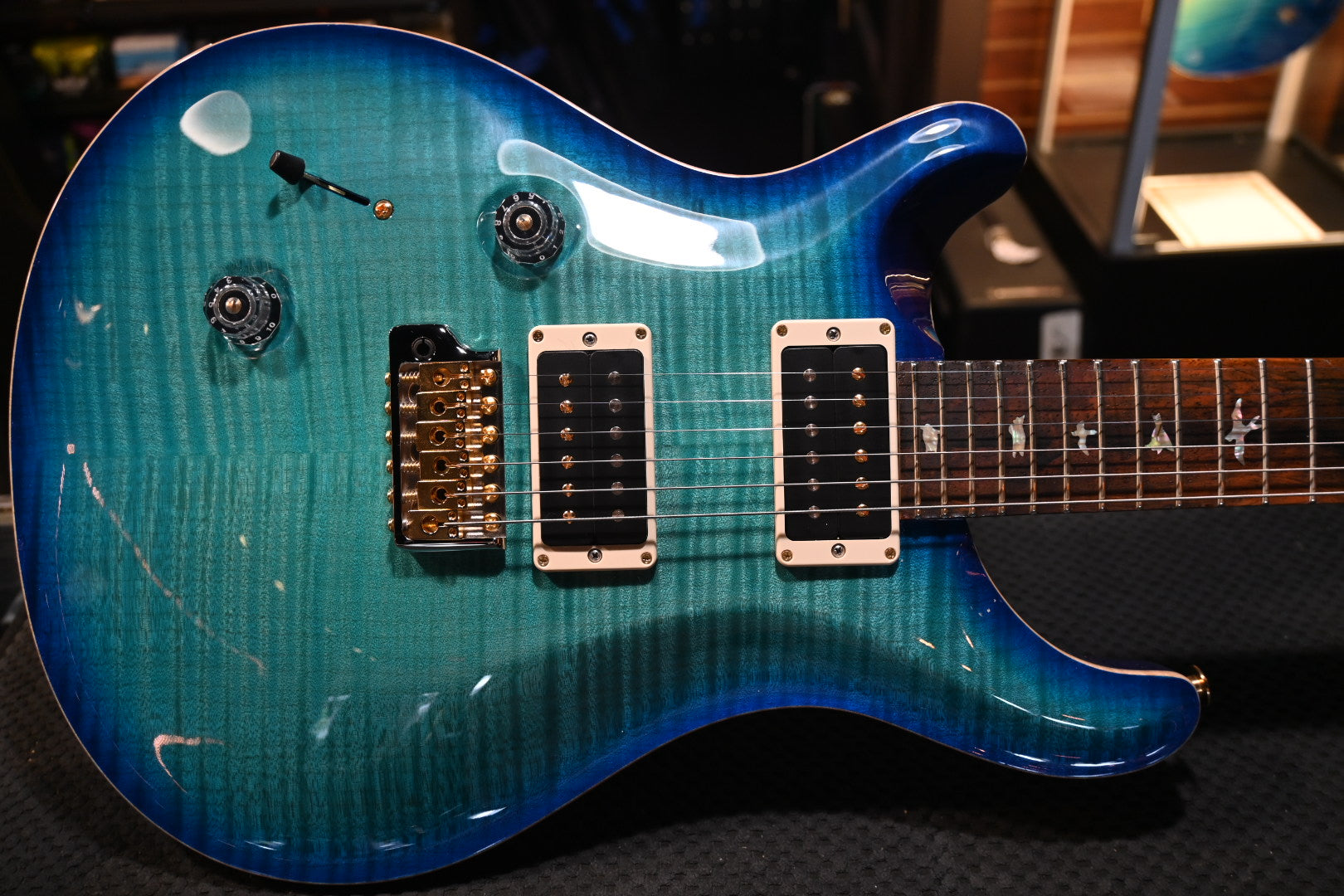 PRS Wood Library Custom 24 Lefty 10-Top Brazilian Rosewood - Makena Blue Guitar #0412 - Danville Music