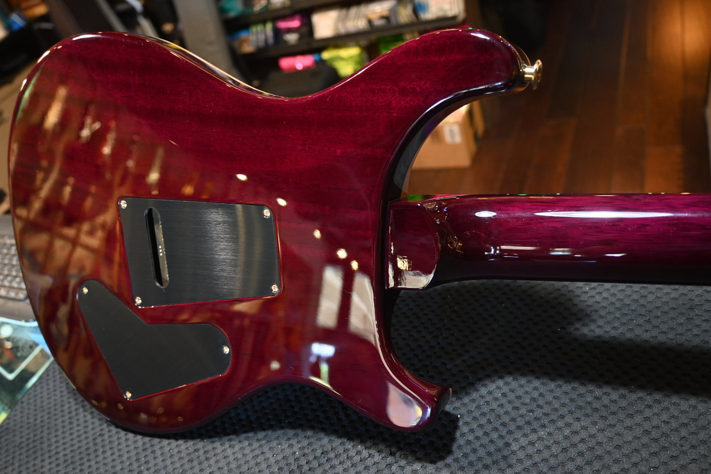 PRS Wood Library Custom 24 Lefty 10-Top One Piece Quilt - Aquableux Purple Burst Guitar #7969 - Danville Music