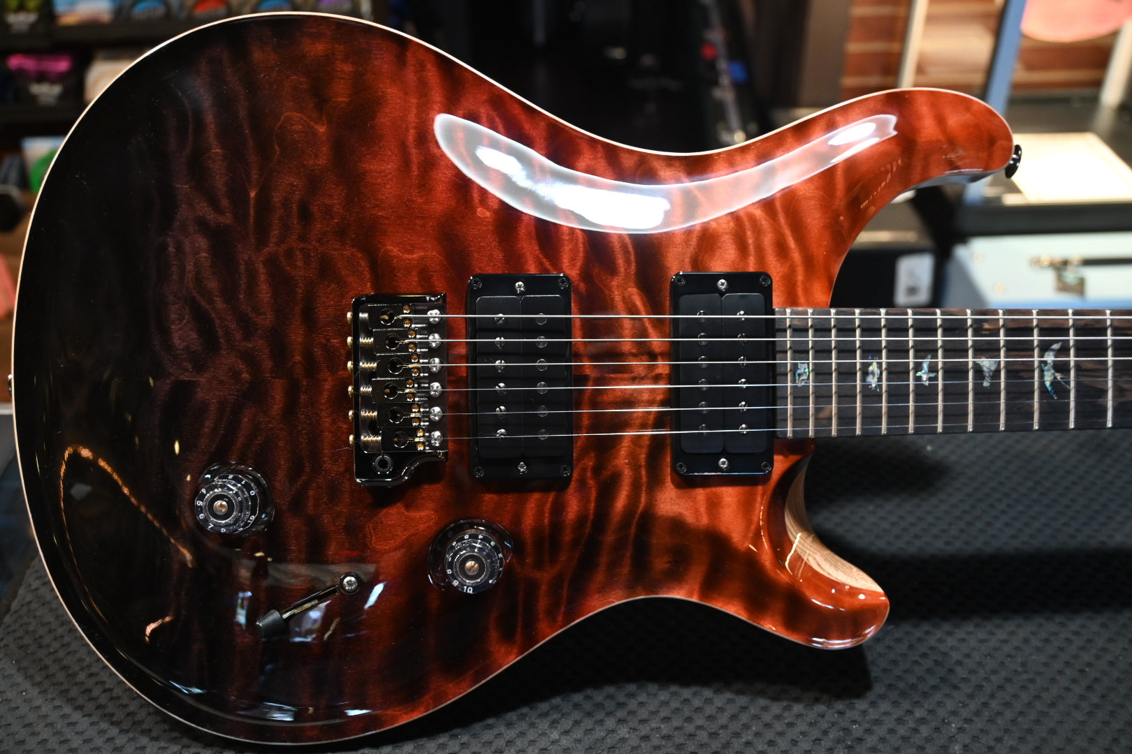 PRS Wood Library Custom 24 10-Top Quilt Swamp Ash Torr. Maple - Fire Red to Grey Black Fade Guitar #2124 - Danville Music