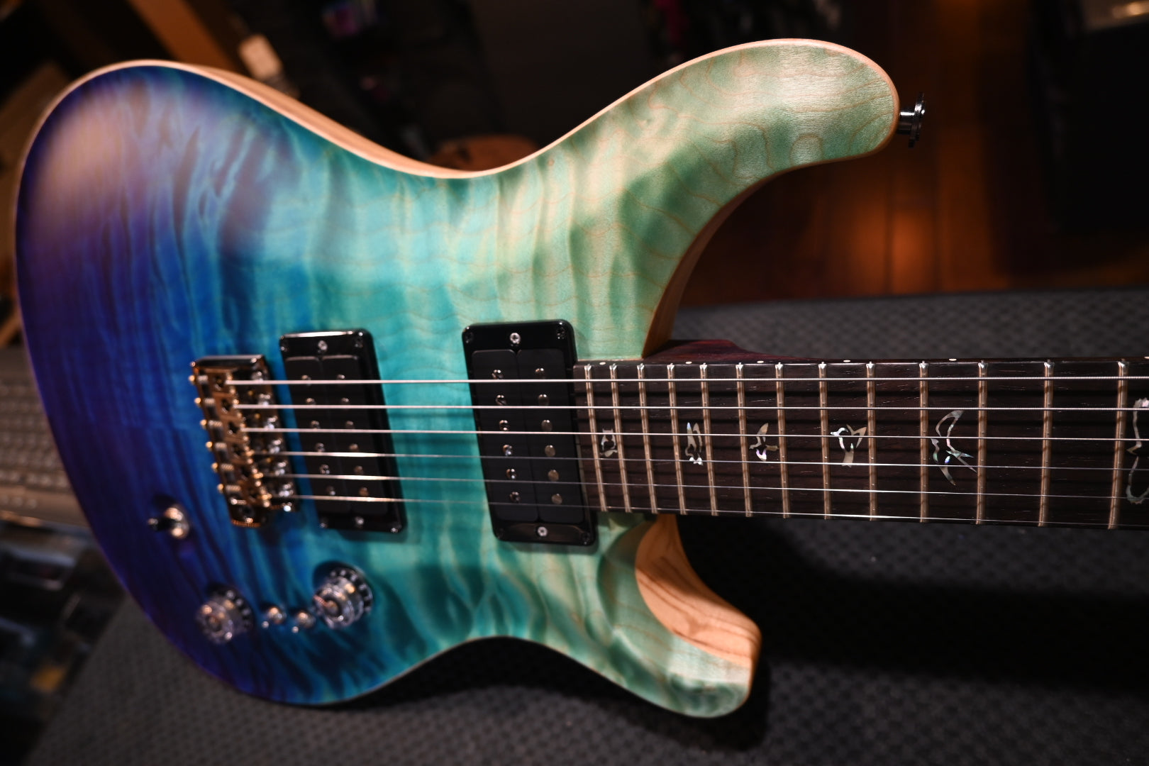PRS Wood Library Custom 24-08 10-Top Quilt Rosewood Neck BRW - Blue Fade Satin Guitar #7532 - Danville Music