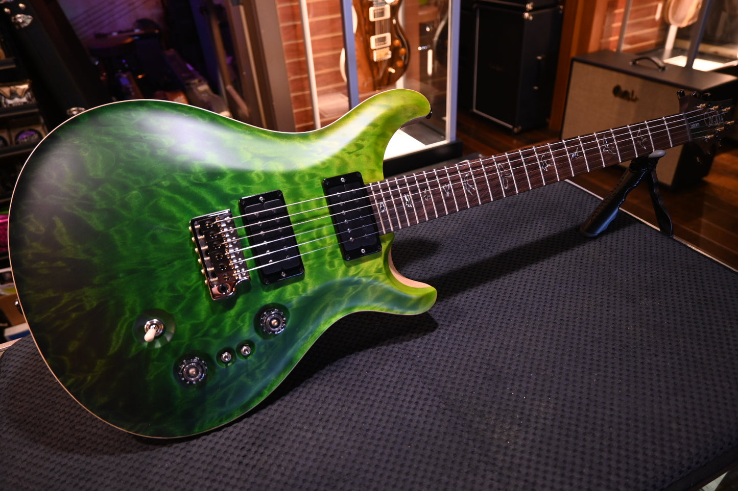 PRS Wood Library Custom 24-08 10-Top Quilt Rosewood Neck BRW Board Green Fade Satin Guitar #7530 - Danville Music