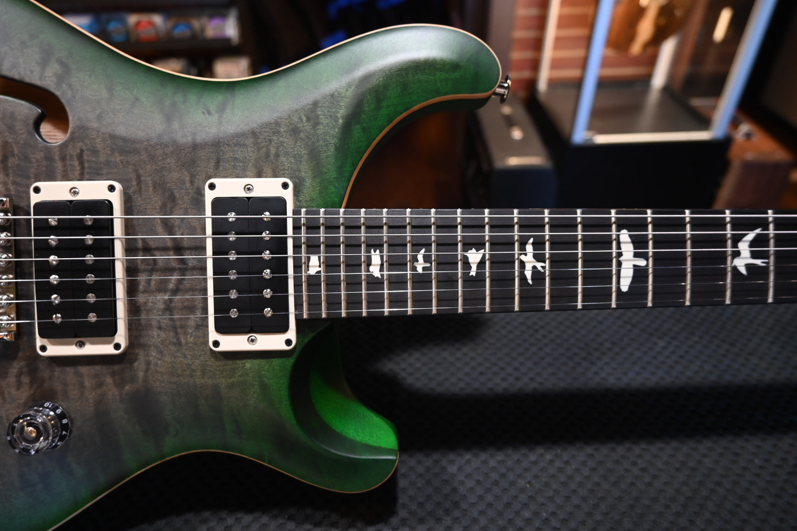 PRS Wood Library CE 24 Semi-Hollow Quilt - Faded Grey Black Green Burst Satin Guitar #0984 - Danville Music