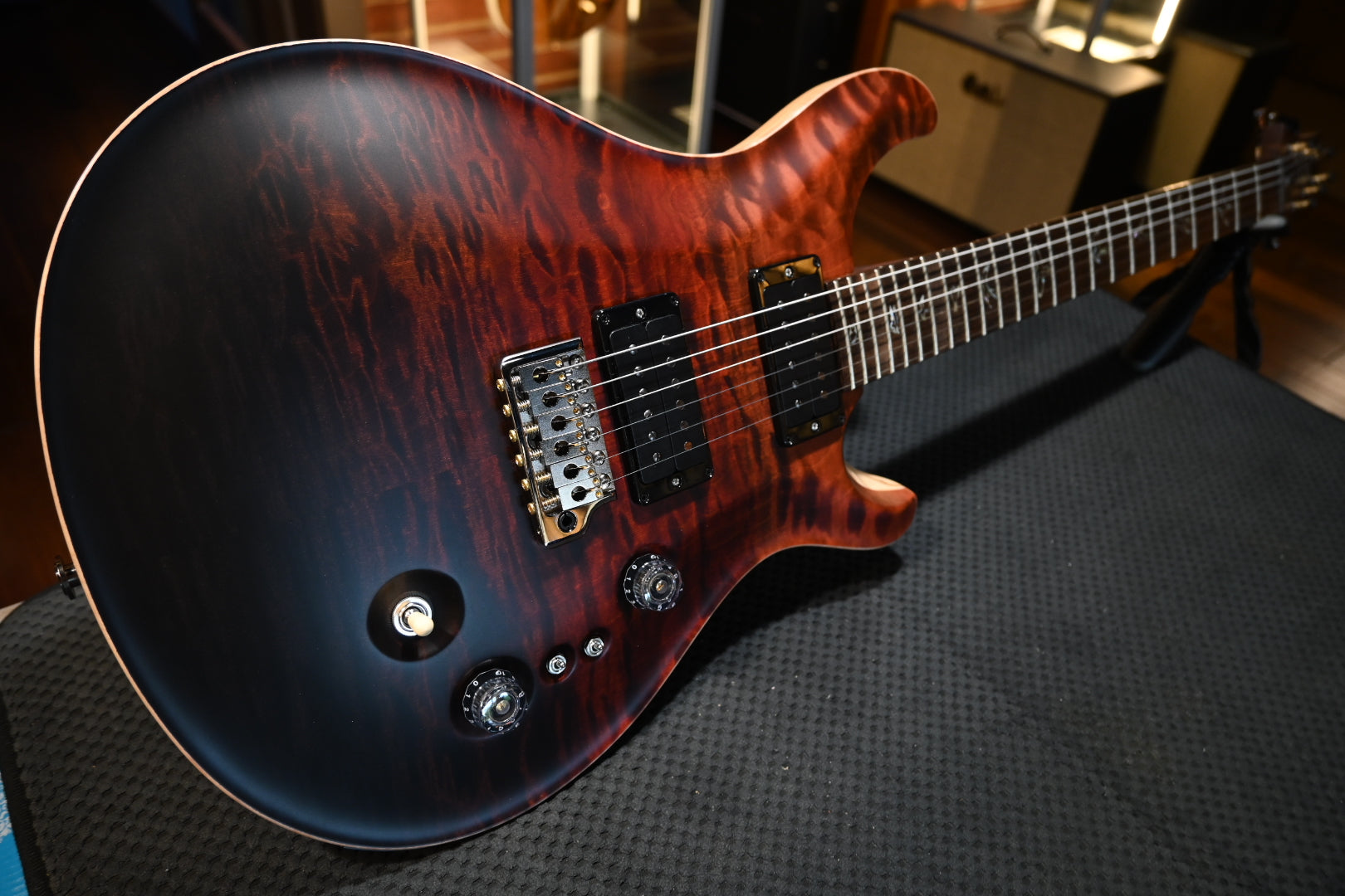 PRS Wood Library Custom 24-08 10-Top Quilt Rosewood Neck BRW - Fire Red to Grey Black Fade Satin Guitar #7528 - Danville Music