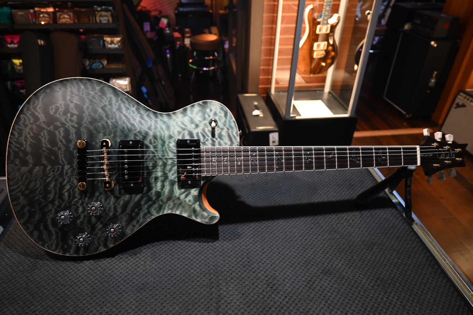 PRS Wood Library McCarty SC 594 Single-Cut 10-Top Quilt Rosewood Neck - Trampas Green Fade Satin Guitar #8437 - Danville Music
