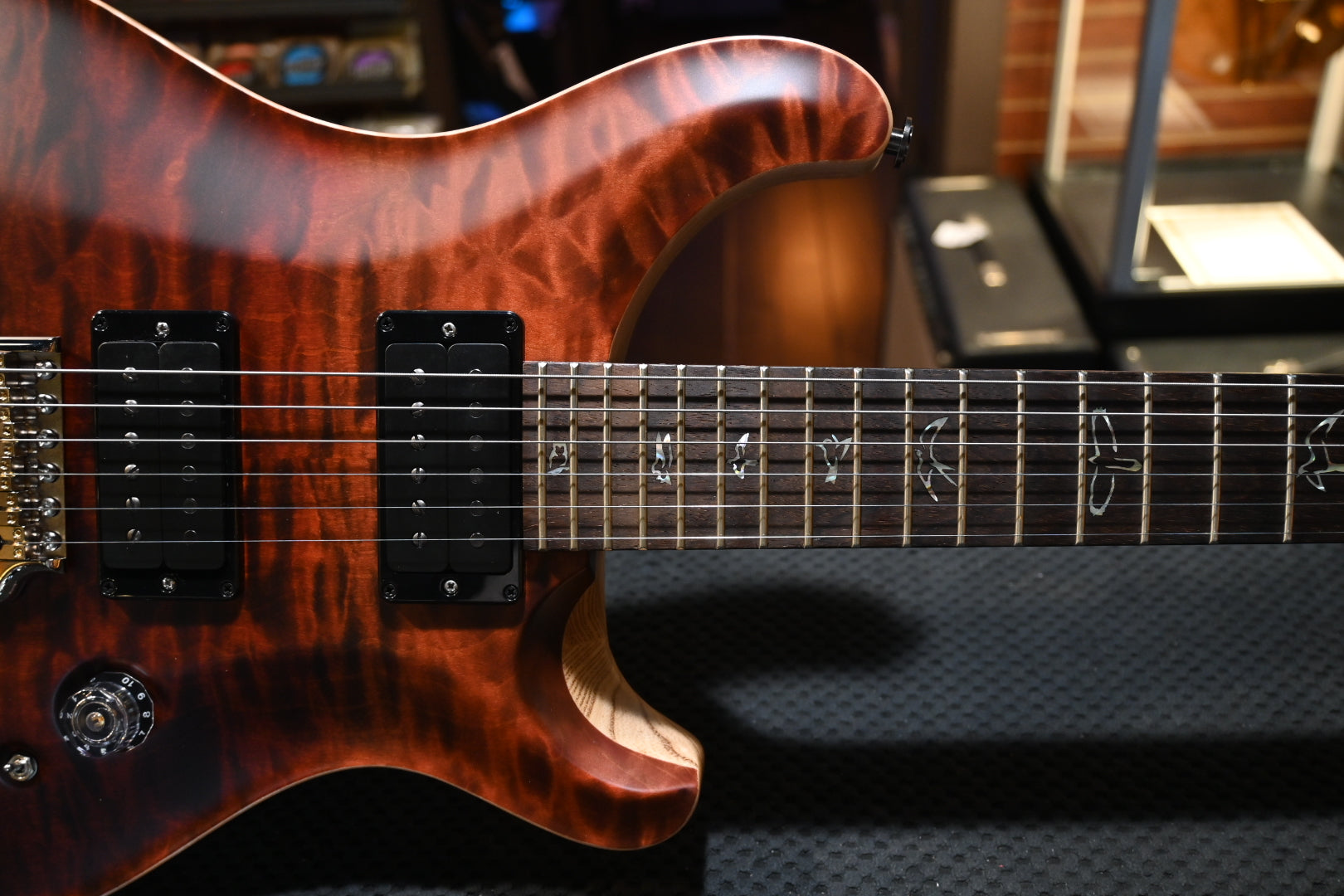 PRS Wood Library Custom 24-08 10-Top Quilt Rosewood Neck BRW - Fire Red to Grey Black Fade Satin Guitar #7528 - Danville Music