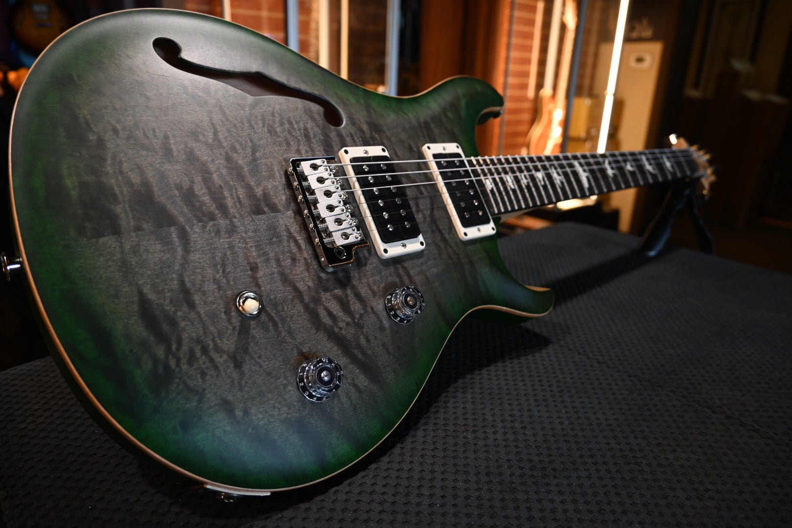 PRS Wood Library CE 24 Semi-Hollow Quilt - Faded Grey Black Green Burst Satin Guitar #0984 - Danville Music