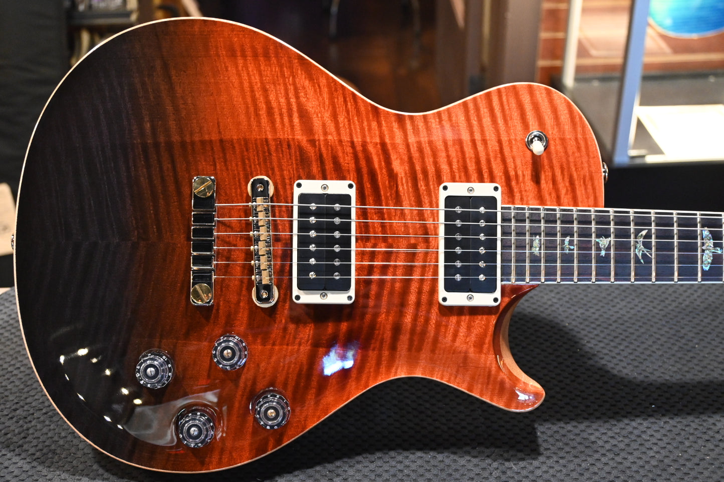 PRS Wood Library McCarty SC 594 Single-Cut - Fire Red to Grey Black Fade Guitar #8949 - Danville Music