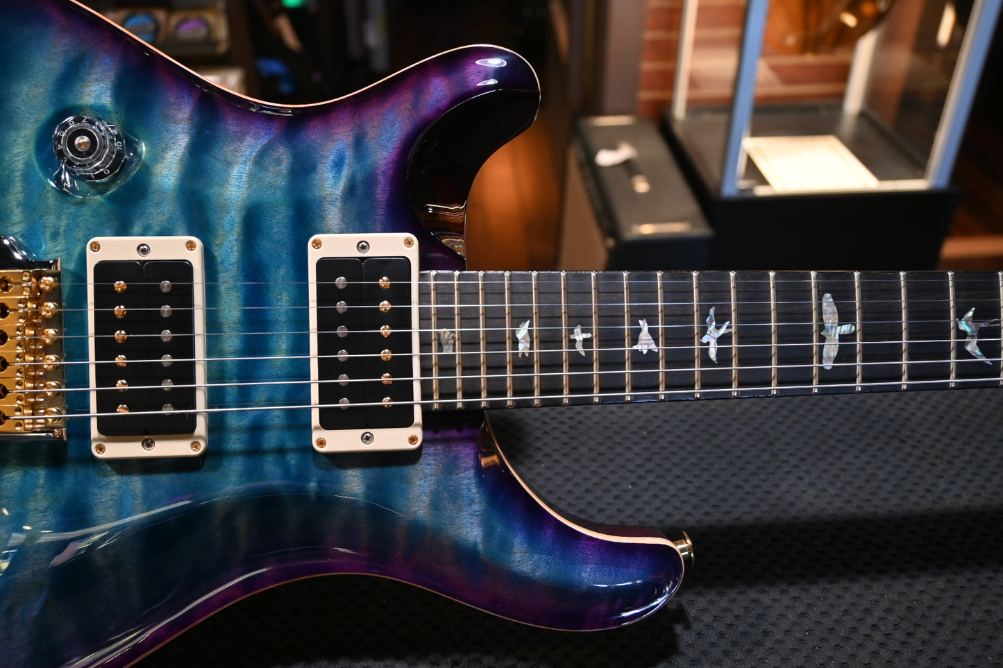 PRS Wood Library Custom 24 Lefty 10-Top One Piece Quilt - Aquableux Purple Burst Guitar #7969 - Danville Music