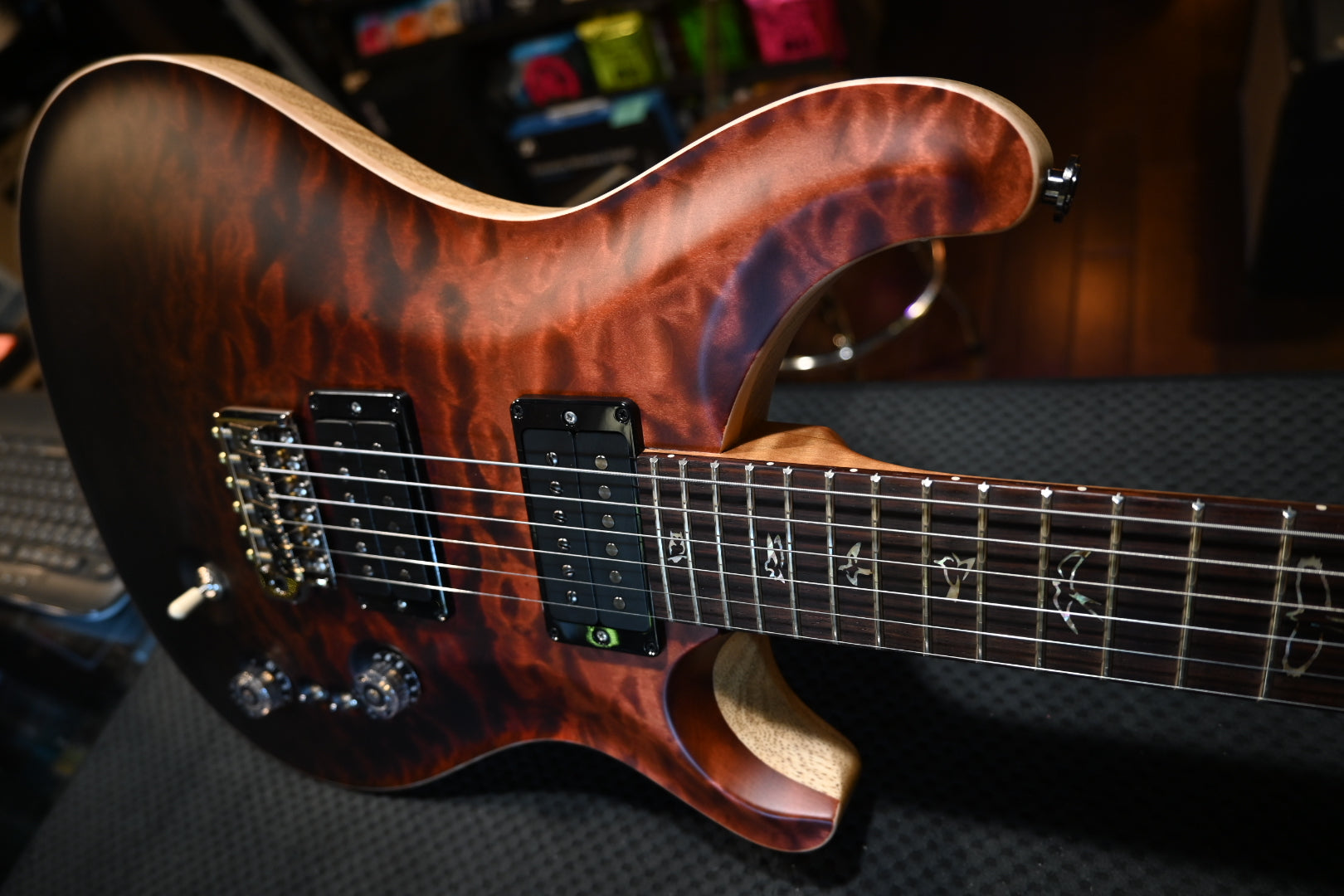 PRS Wood Library Custom 24-08 10-Top Quilt Korina Back Torr. Maple Neck - Fire Red to Grey Black Fade Guitar #9950 - Danville Music