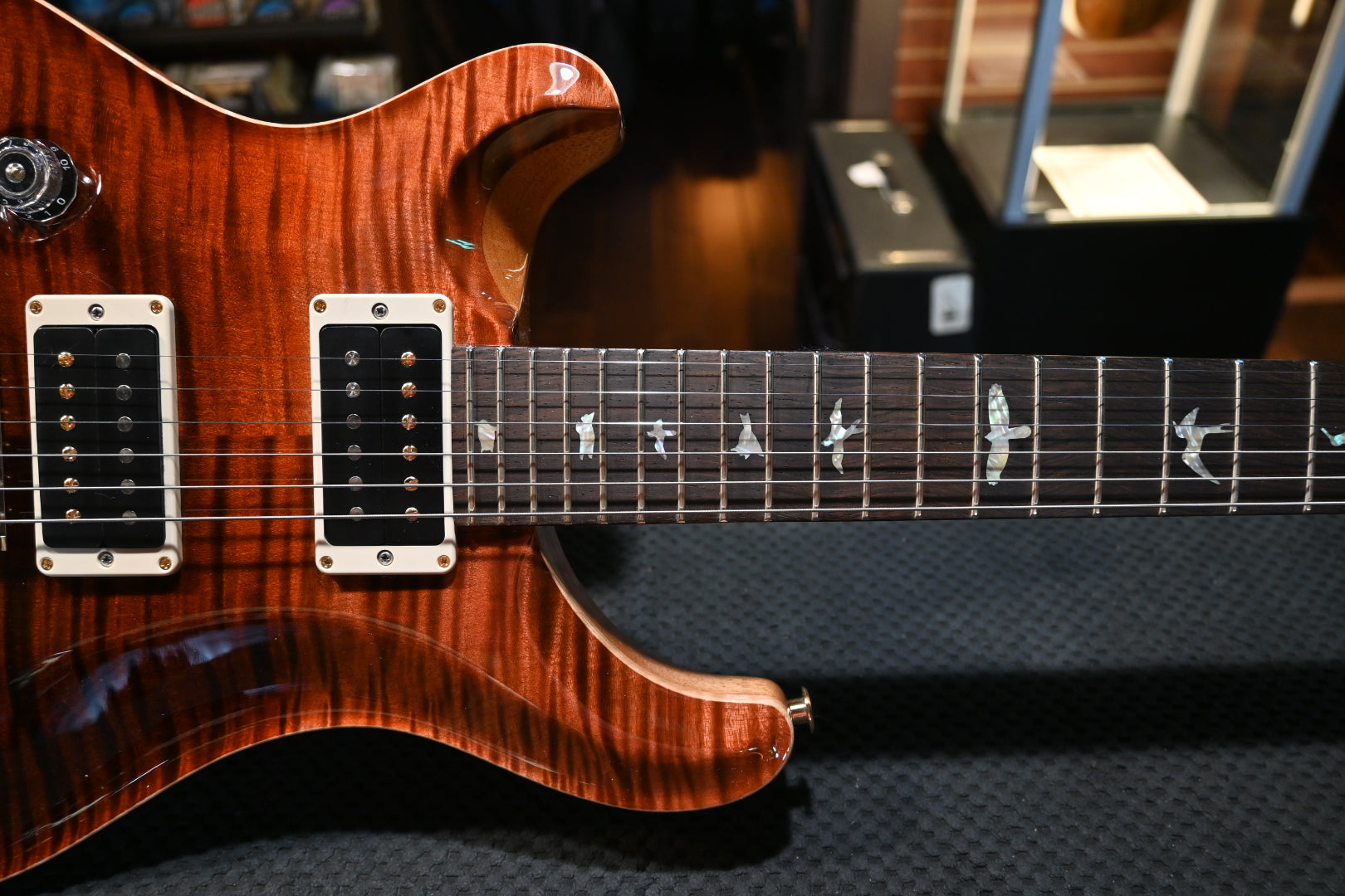 PRS Wood Library Custom 24 Lefty 10-Top Brazilian Rosewood - Fire Red to Gray Black Fade Guitar #8012 - Danville Music
