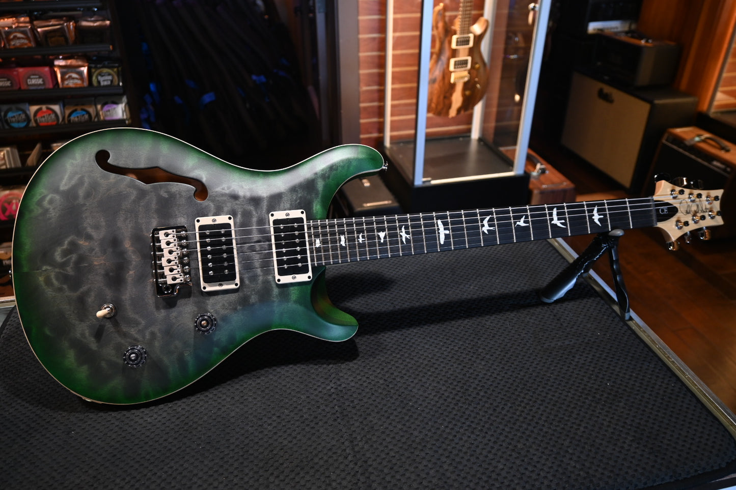 PRS Wood Library CE 24 Semi-Hollow Quilt - Faded Grey Black Green Burst Satin Guitar #0983 - Danville Music