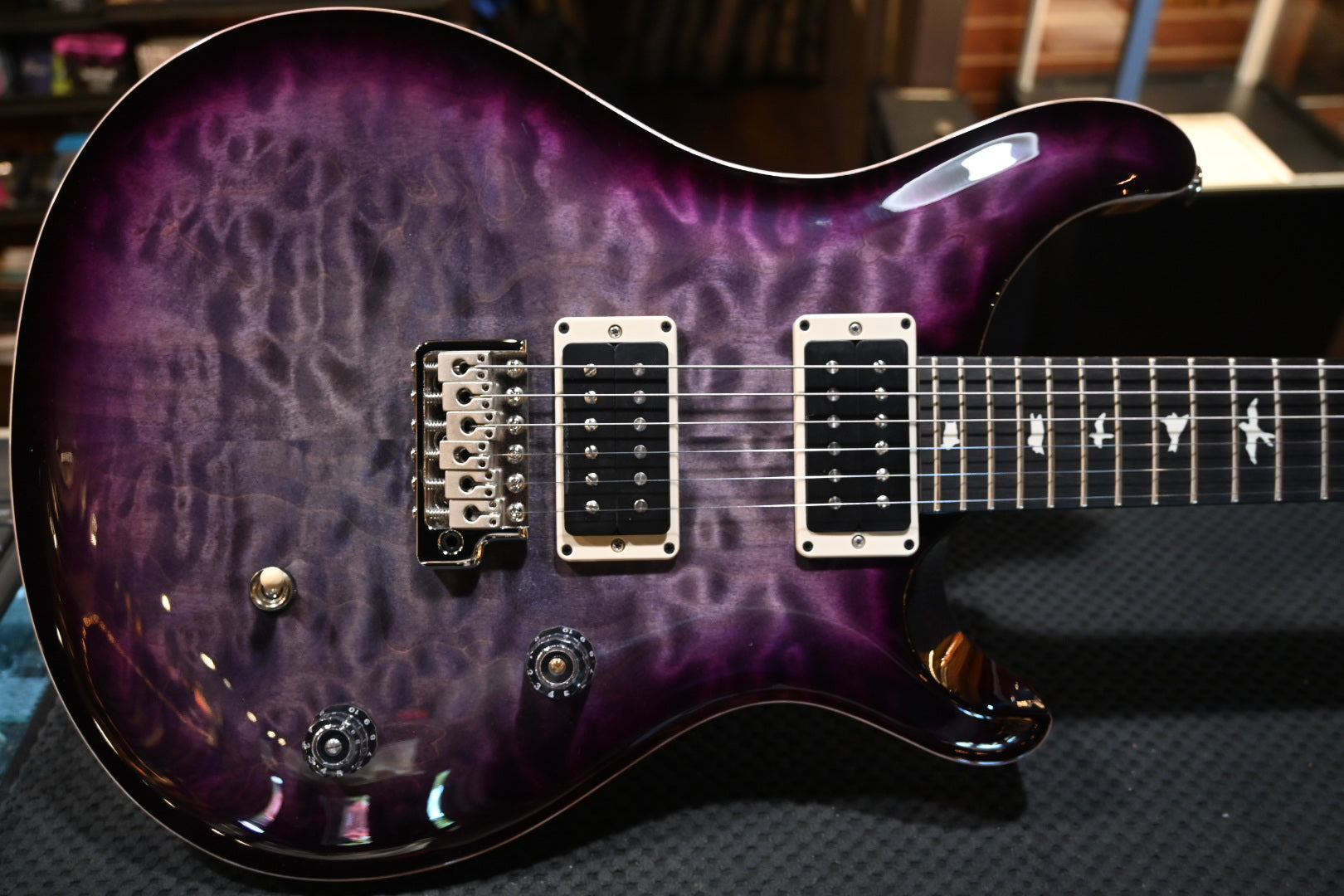 PRS Wood Library CE 24 Quilt - Faded Grey Black Purple Burst Guitar #8376 - Danville Music