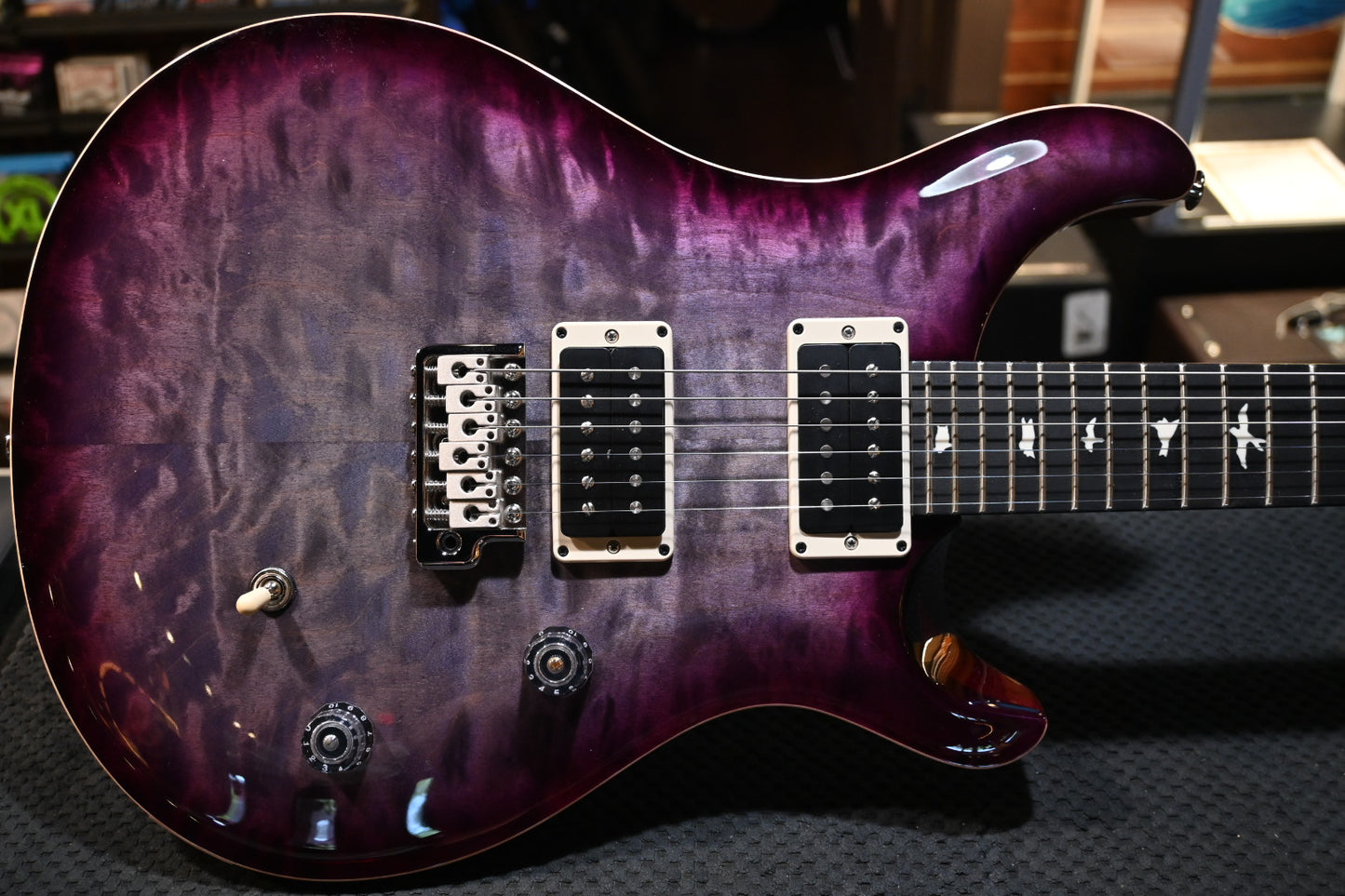 PRS Wood Library CE 24 Quilt - Faded Gray Black Purple Burst Guitar #6555 - Danville Music