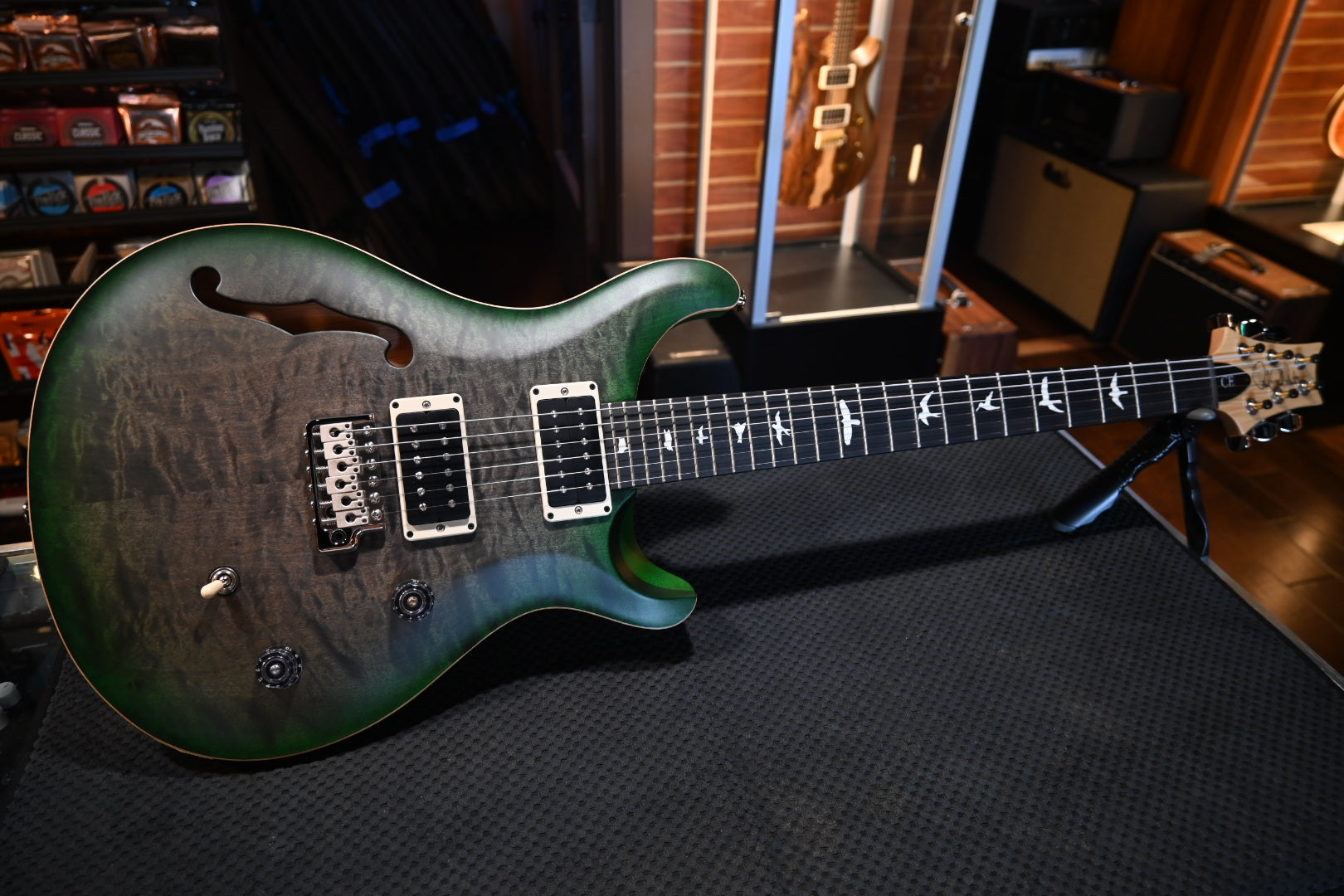 PRS Wood Library CE 24 Semi-Hollow Quilt - Faded Grey Black Green Burst Satin Guitar #0984 - Danville Music