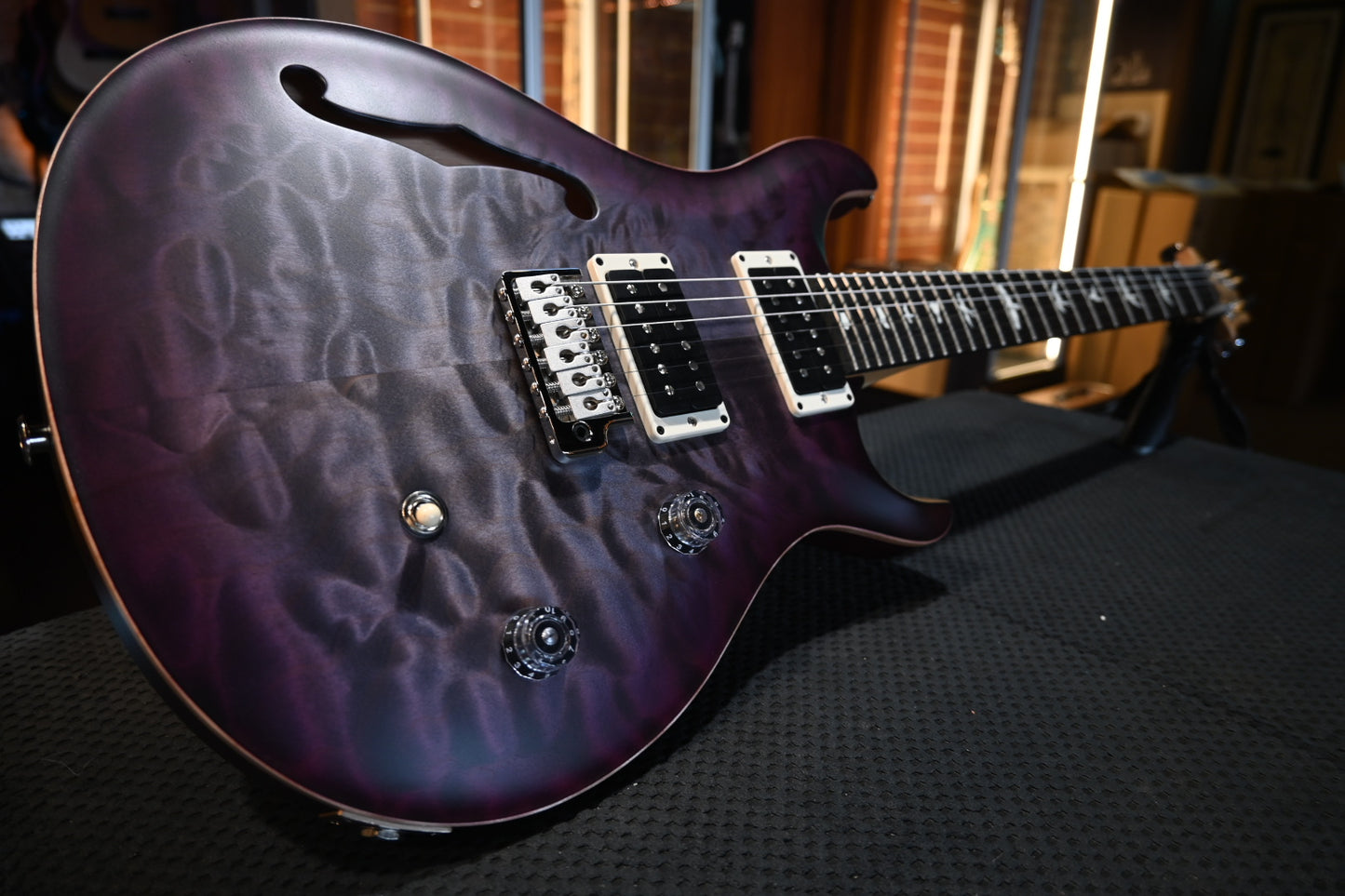 PRS Wood Library CE 24 Semi-Hollow Quilt - Faded Gray Black Purple Burst Satin Guitar #7870 - Danville Music