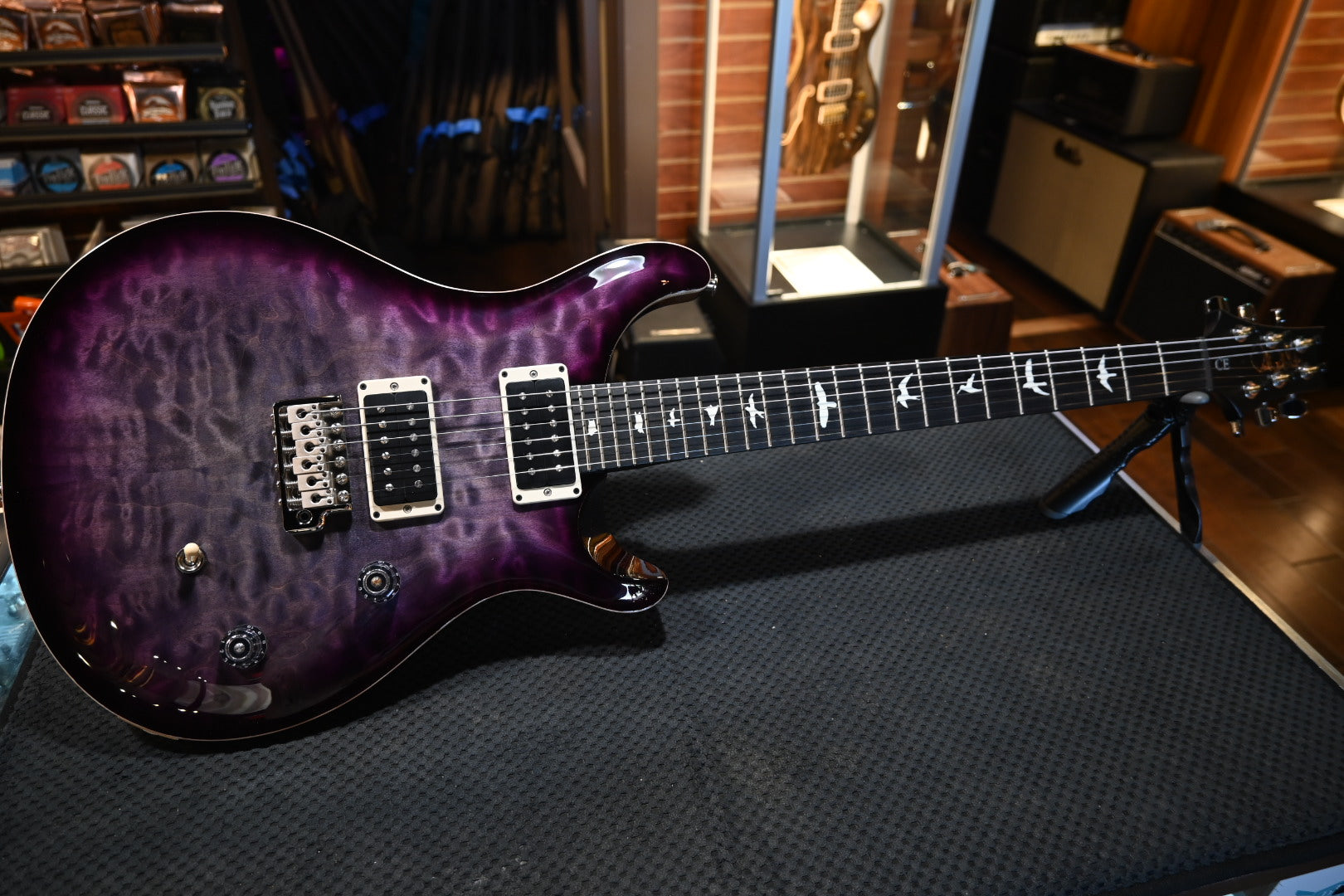 PRS Wood Library CE 24 Quilt - Faded Grey Black Purple Burst Guitar #8376 - Danville Music