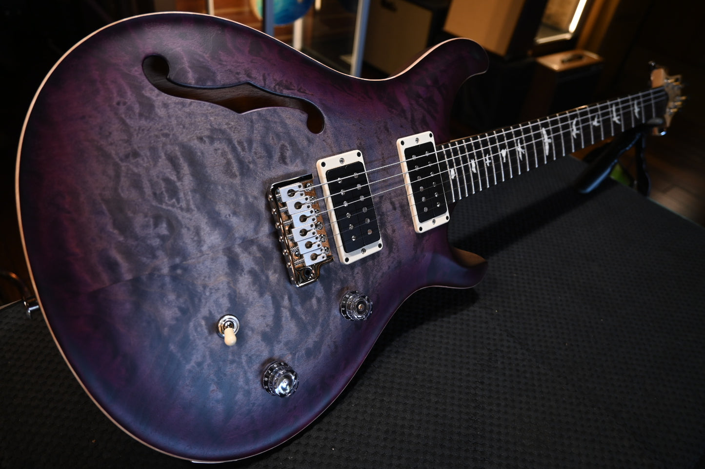 PRS Wood Library CE 24 Semi-Hollow Quilt - Faded Gray Black Purple Burst Satin Guitar #5356 - Danville Music