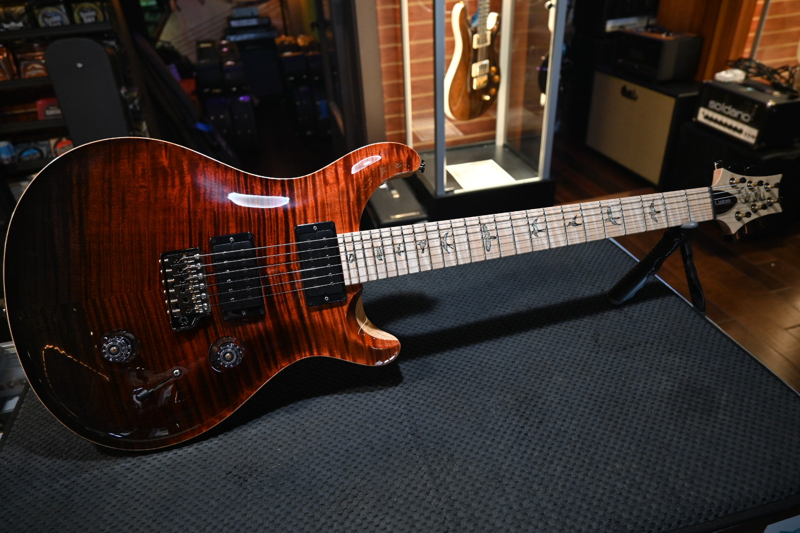 PRS Wood Library Custom 24 10-Top Swamp Ash Figured Maple Neck - Fire Red to Grey Black Fade Guitar #0662 - Danville Music