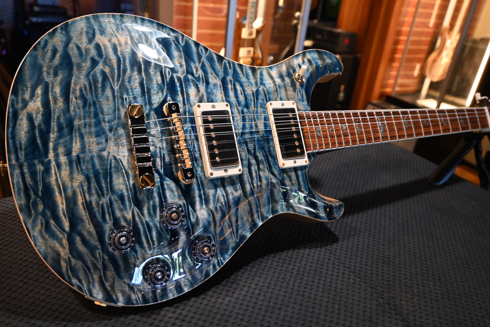 PRS Wood Library McCarty 594 10-Top Quilt Rosewood Neck - Faded Whale Blue Natural Back Guitar #8978 - Danville Music