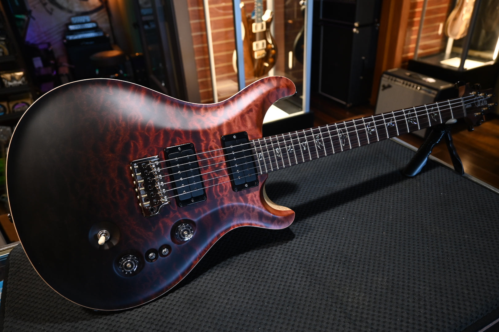 PRS Wood Library Custom 24-08 10-Top Quilt Korina Back Torr. Maple Neck - Fire Red to Grey Black Fade Guitar #9950 - Danville Music