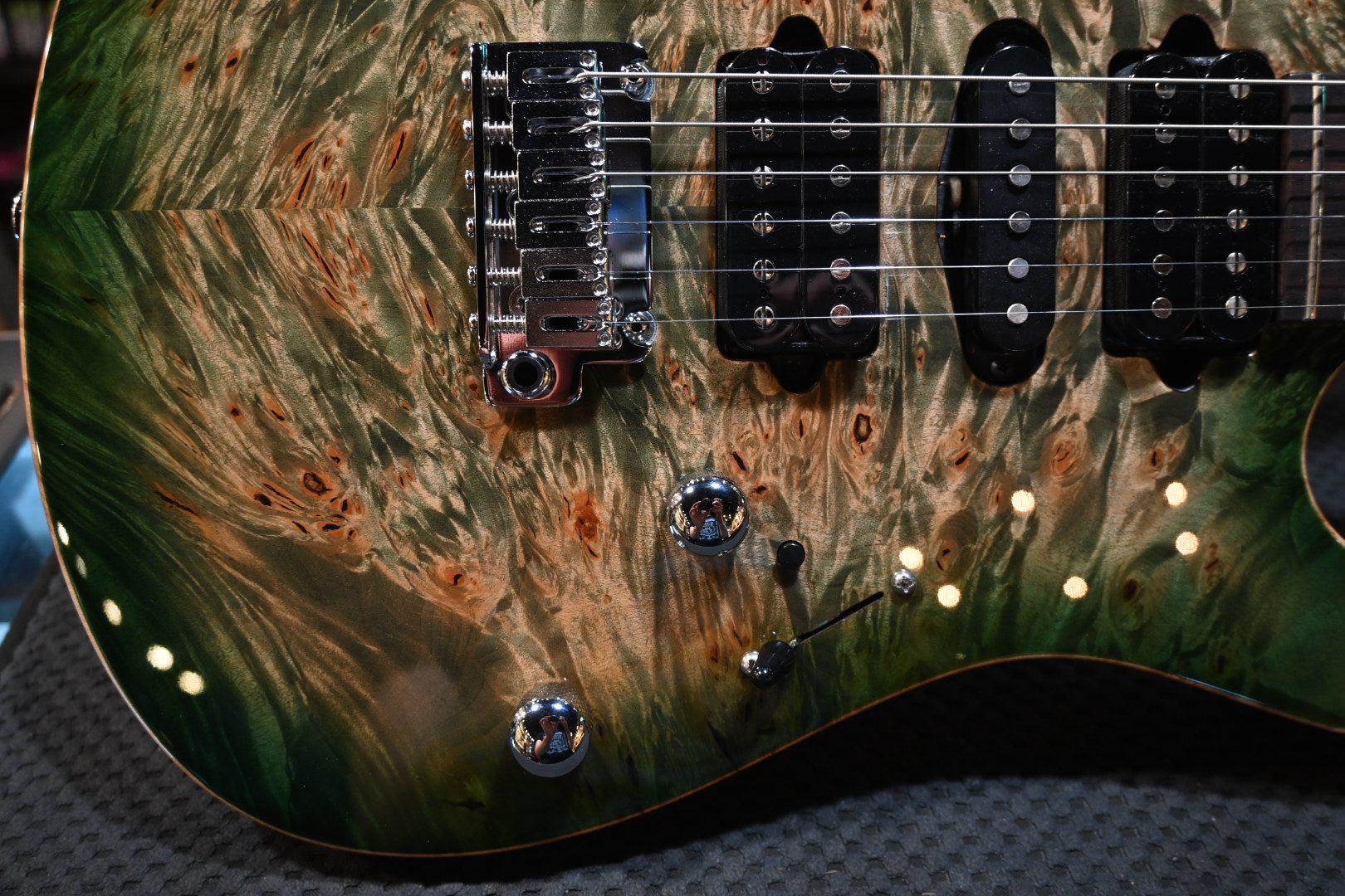 Suhr Custom Modern Waterfall Burl - Faded Trans Green Burst Guitar #6227 - Danville Music