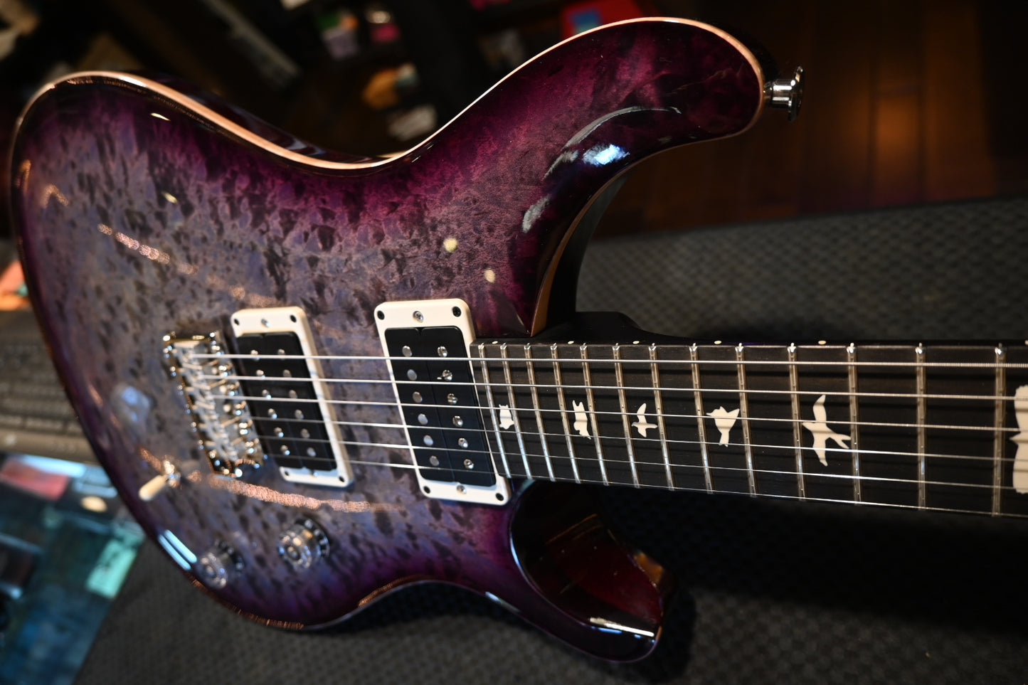 PRS Wood Library CE 24 Quilt - Faded Gray Black Purple Burst Guitar #7655 - Danville Music