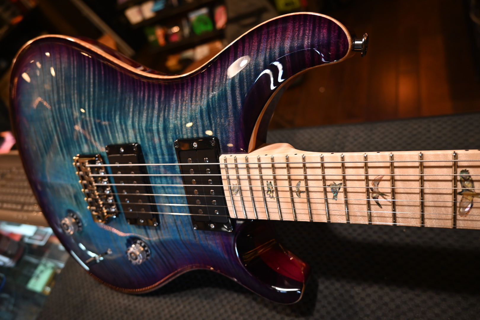 PRS Wood Library Custom 24 10-Top Swamp Ash Figured Maple Neck - Aquableux Purple Burst Guitar #3313 - Danville Music