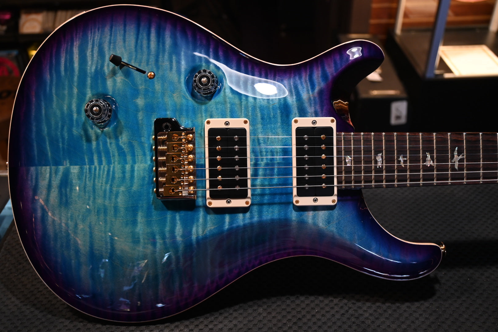PRS Wood Library Custom 24 Lefty Brazilian Rosewood - Aquableux Purple Burst Guitar #0413 - Danville Music